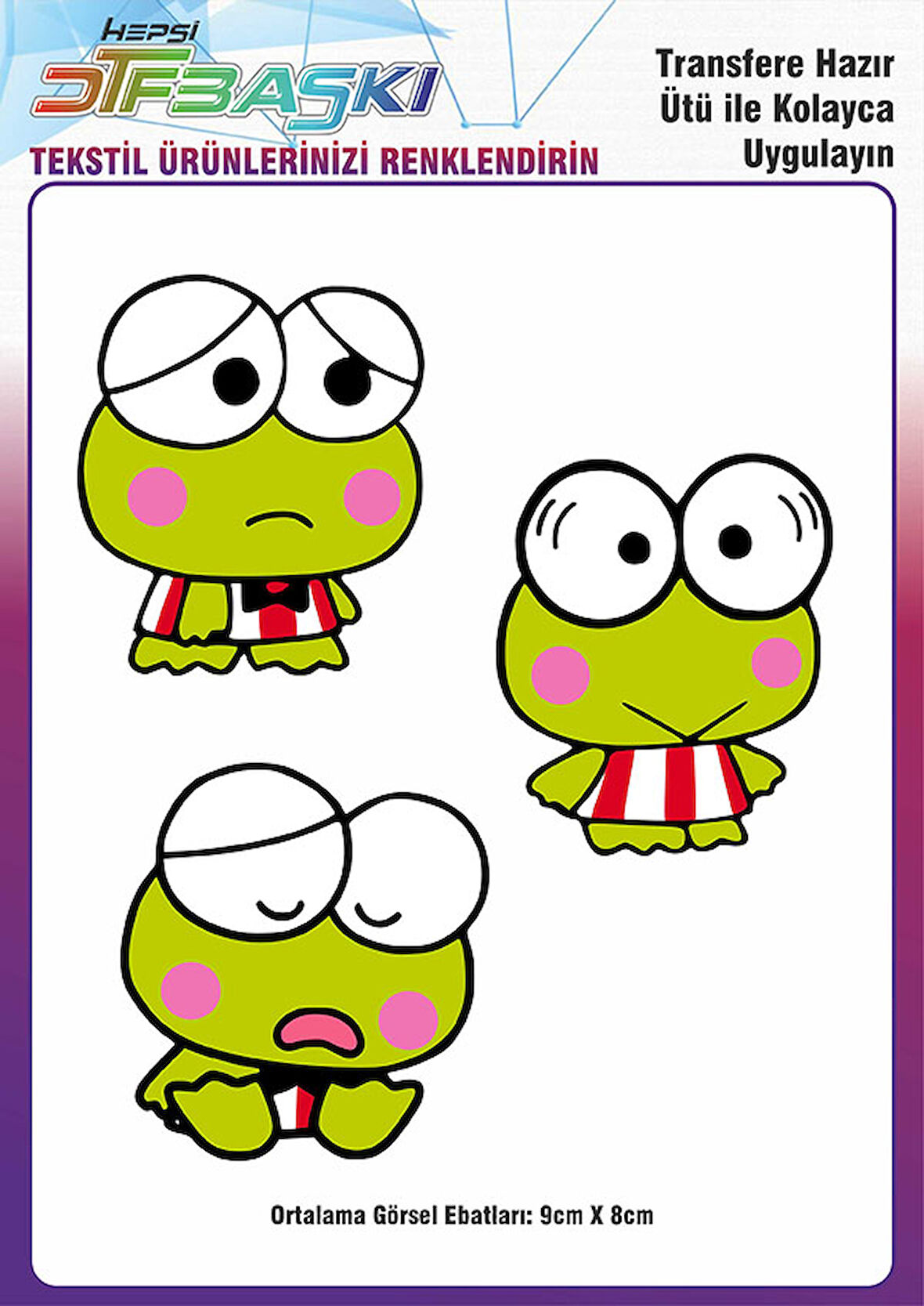 Keroppi Ütü ile Yapışan Tişört Tekstil Transfer Dtf Baskı