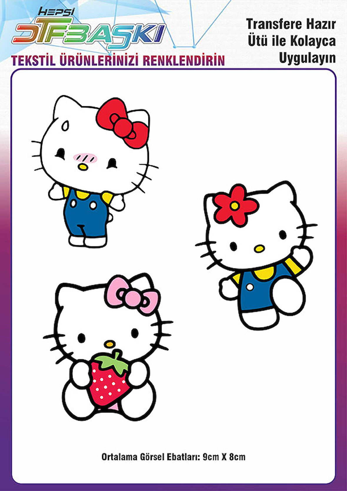 Hello Kitty Ütü ile Yapışan Tişört Tekstil Transfer Dtf Baskı