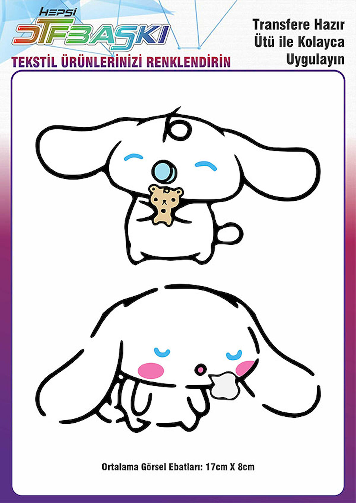 Cinnamoroll Ütü ile Yapışan Tişört Tekstil Transfer Dtf Baskı