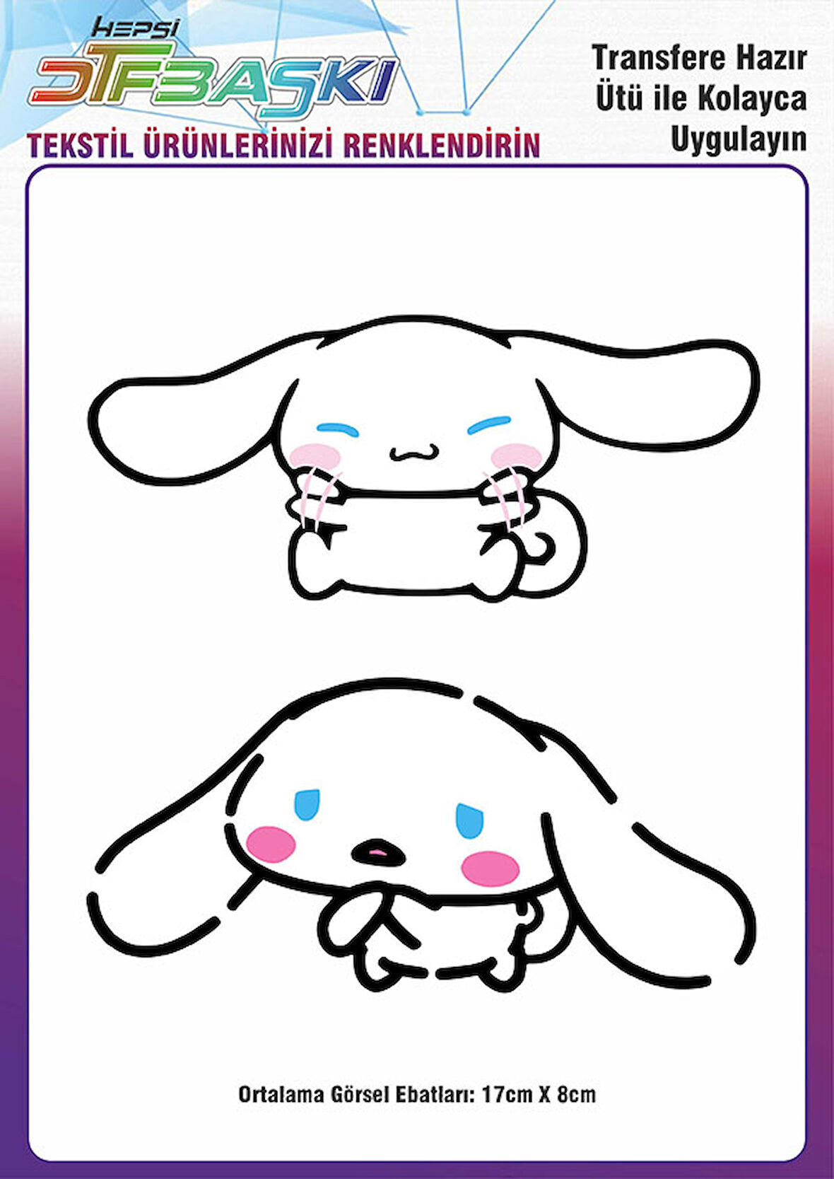 Cinnamoroll Ütü ile Yapışan Tişört Tekstil Transfer Dtf Baskı