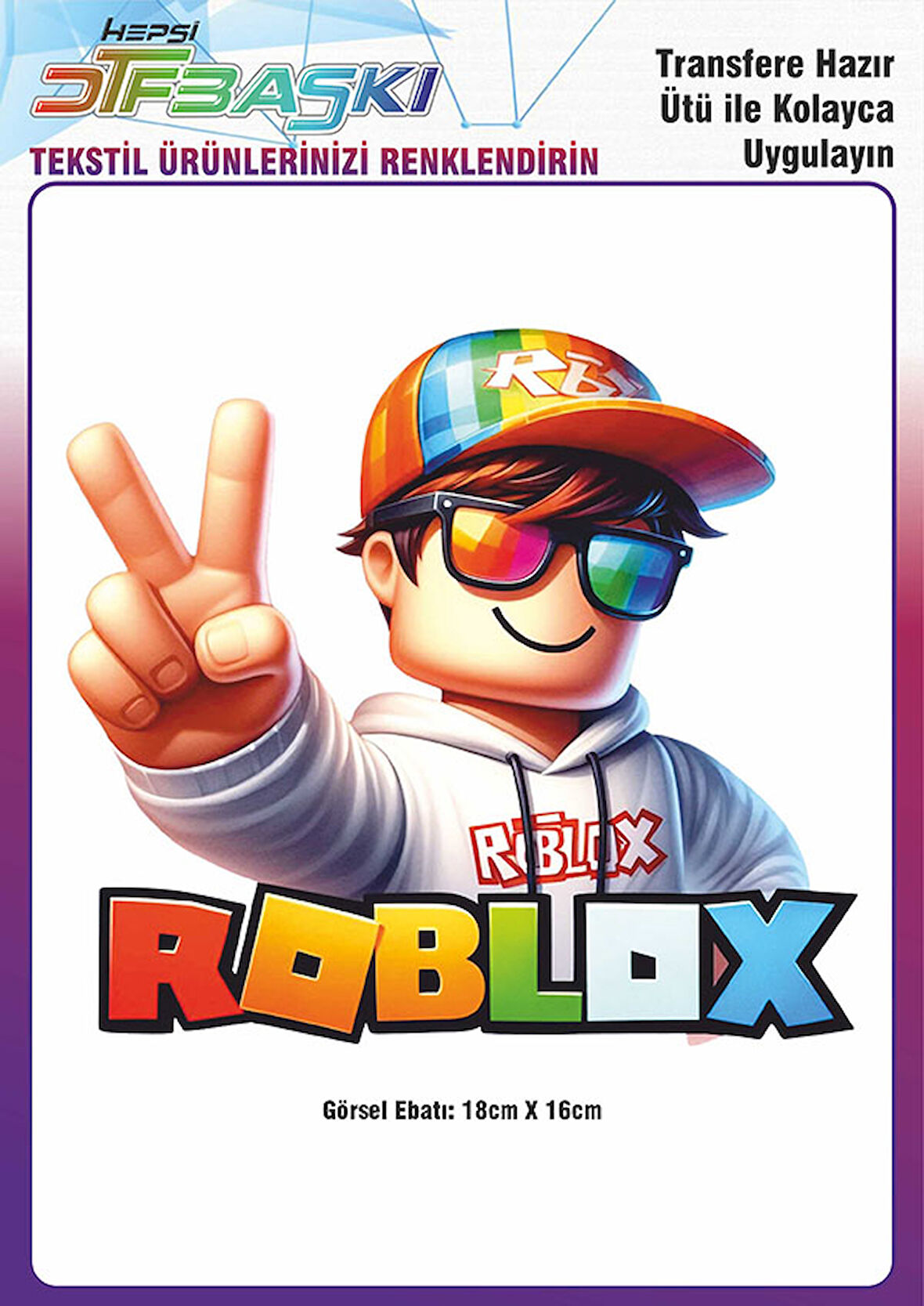 Roblox Ütü ile Yapışan Tişört Tekstil Transfer Dtf Baskı