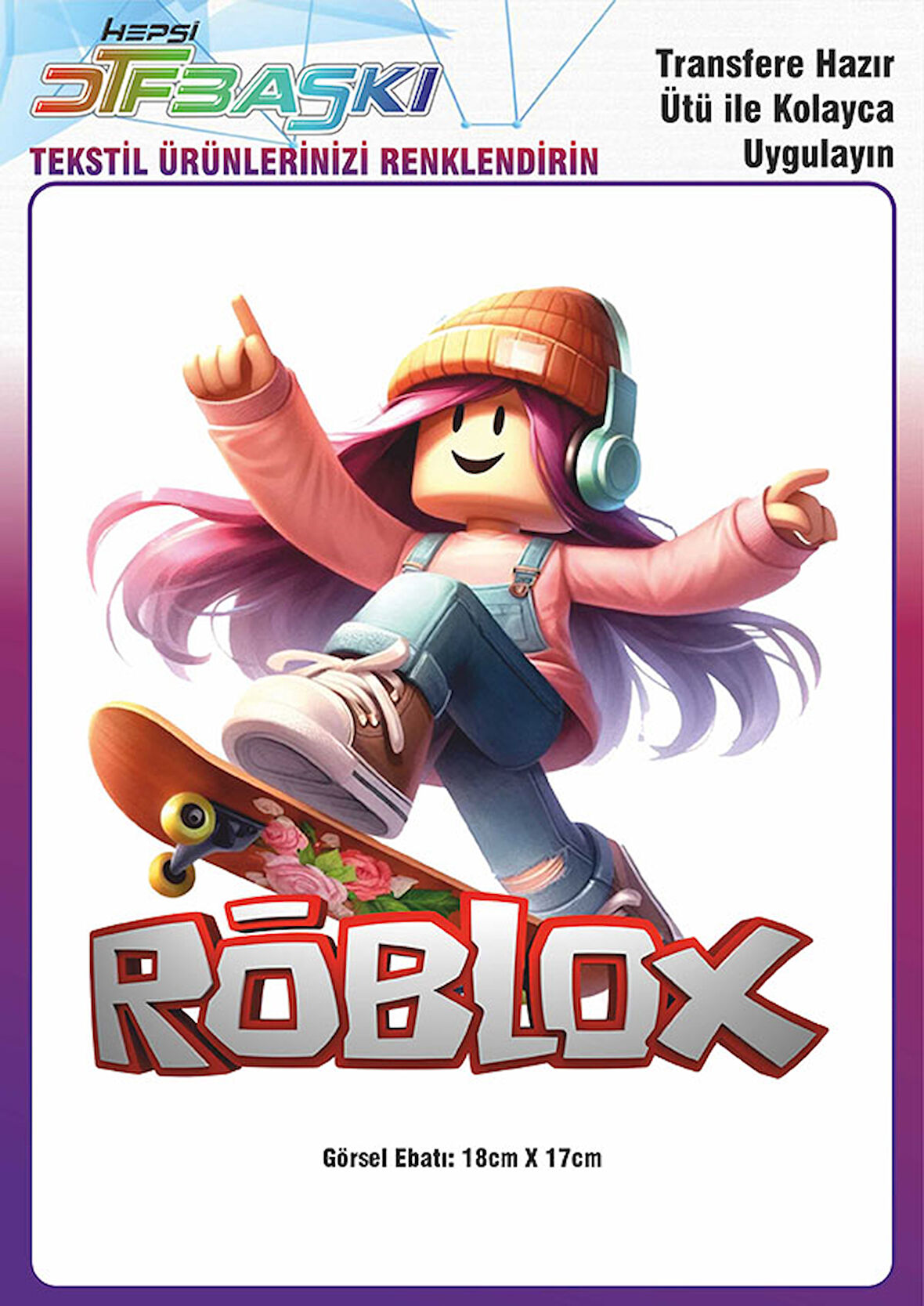 Roblox Ütü ile Yapışan Tişört Tekstil Transfer Dtf Baskı