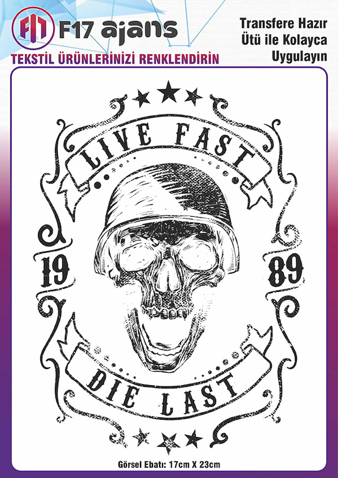 Ütü Ile Yapışan Tekstil Dtf Baskı Görseli Live Fast Die Last