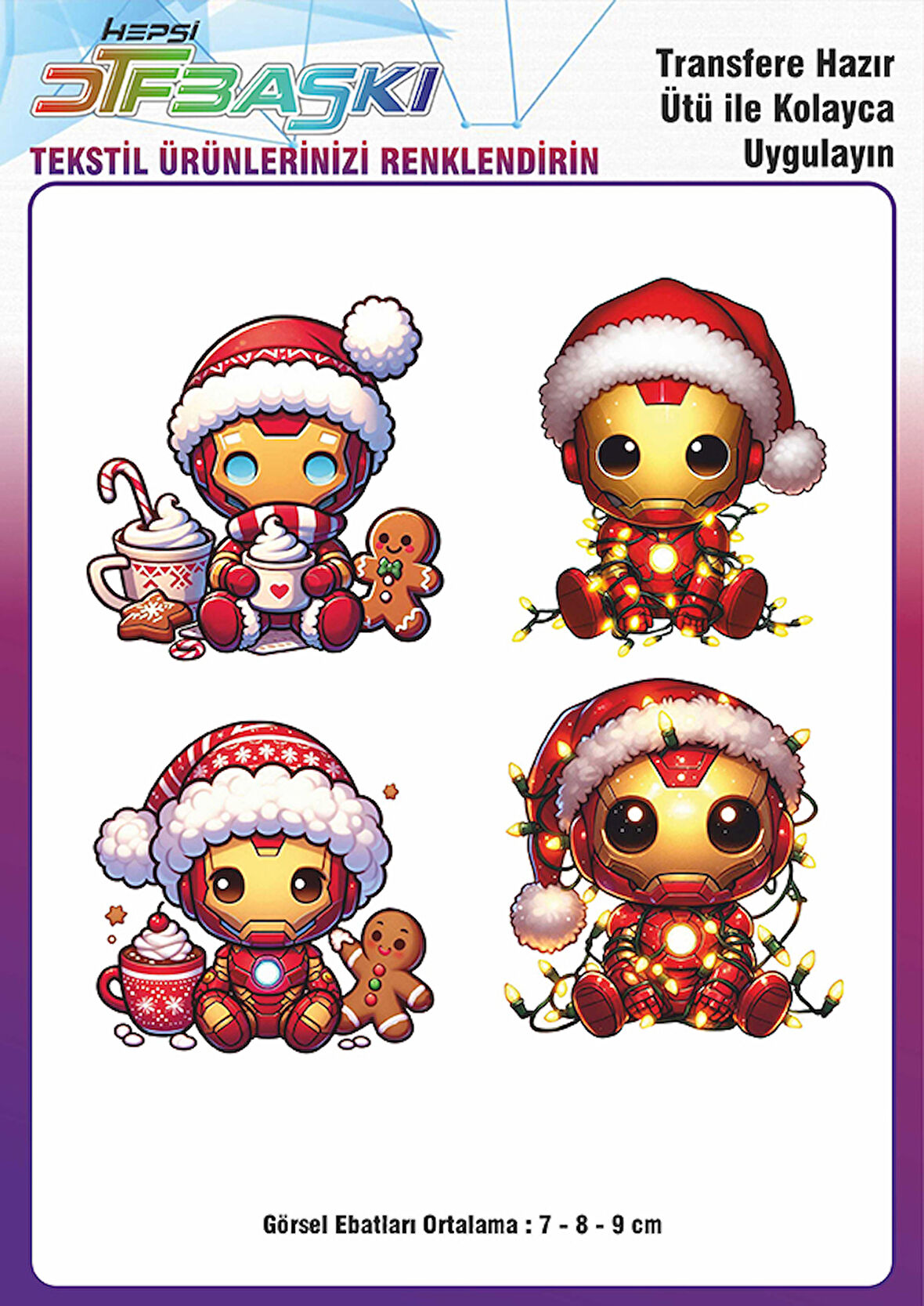 Demir Adam Iron Man Yılbaşı Noel Ütü ile Yapışan Tişört Tekstil Transfer Dtf Baskı