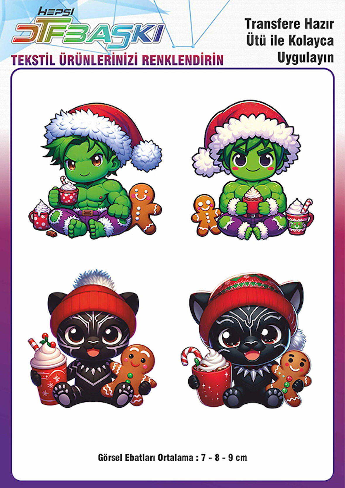 Hulk Black Panther Yılbaşı Noel Ütü ile Yapışan Tişört Tekstil Transfer Dtf Baskı