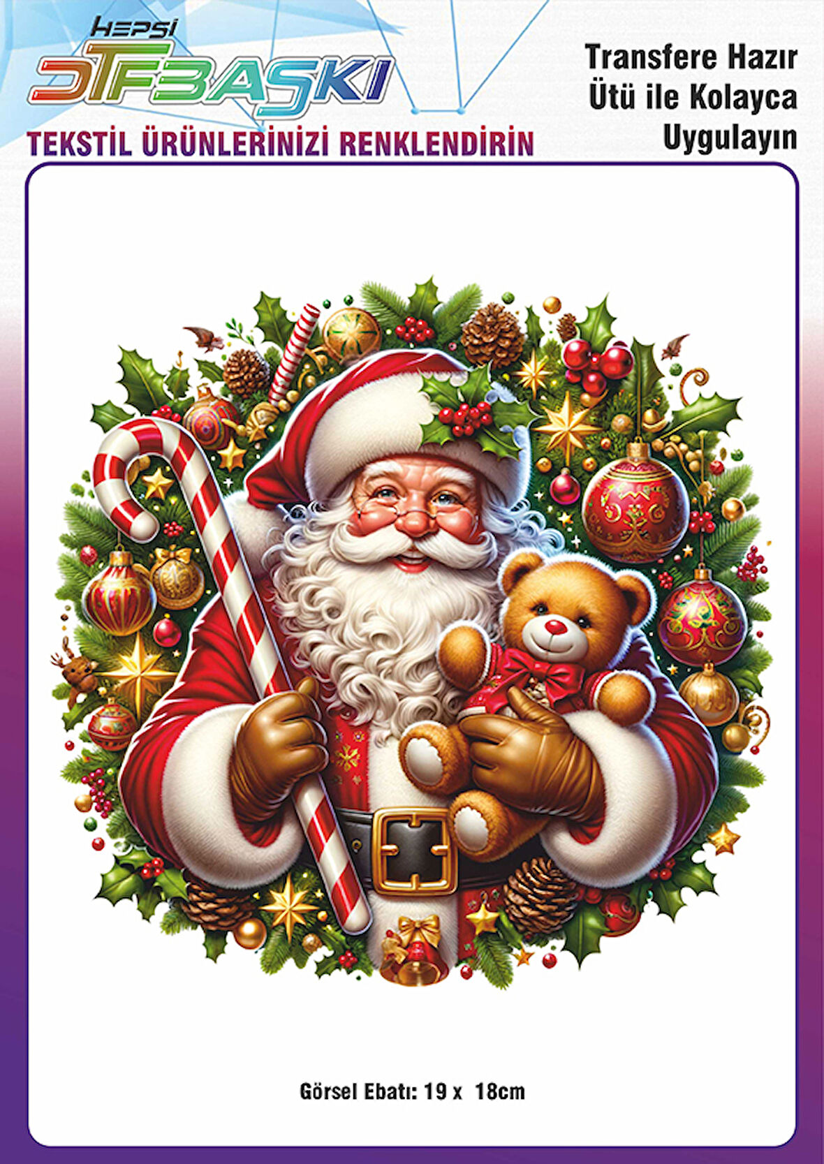 Yılbaşı Noel Baba Ütü ile Yapışan Tişört Tekstil Transfer Dtf Baskı