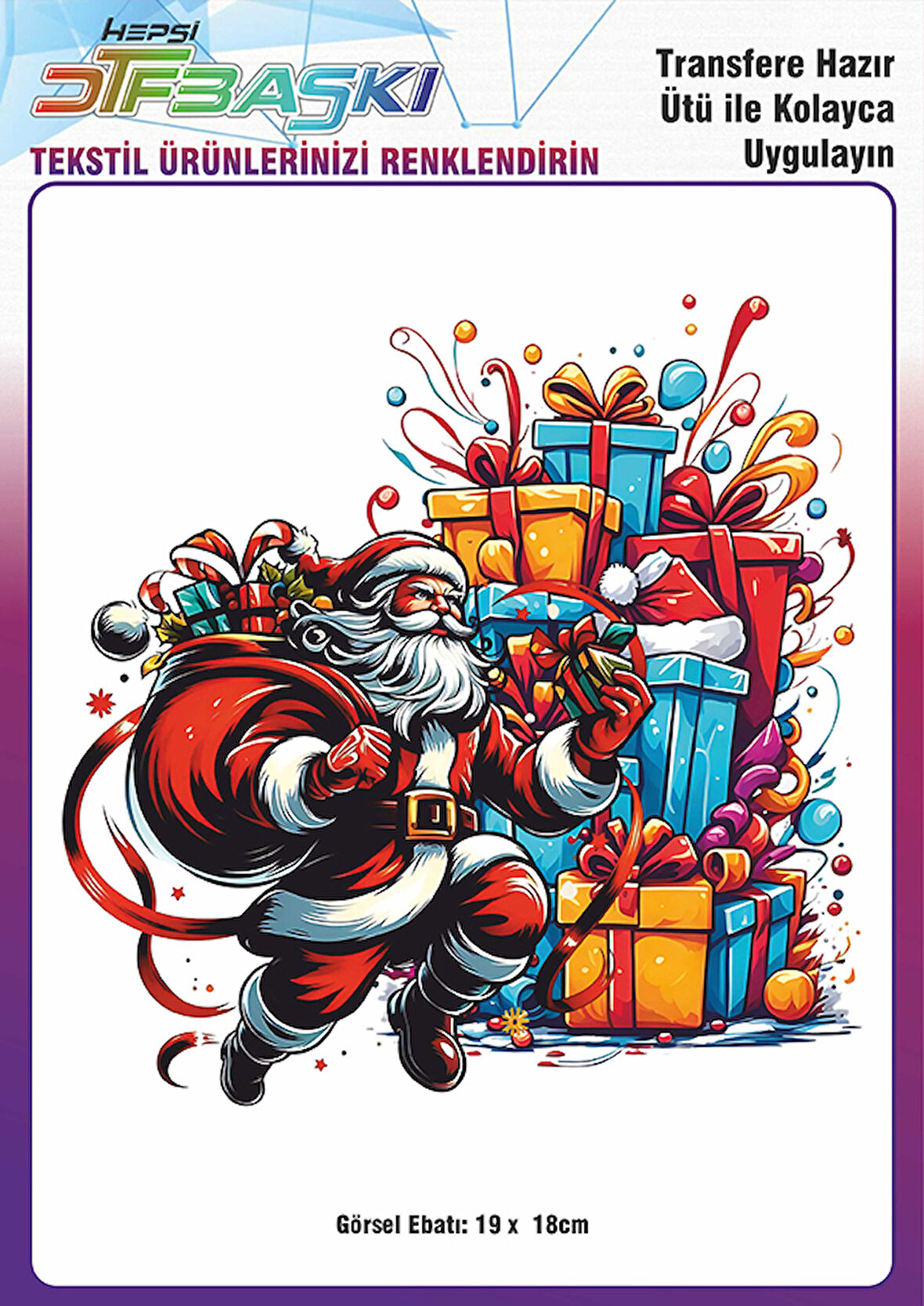 Yılbaşı Noel Baba Ütü ile Yapışan Tişört Tekstil Transfer Dtf Baskı
