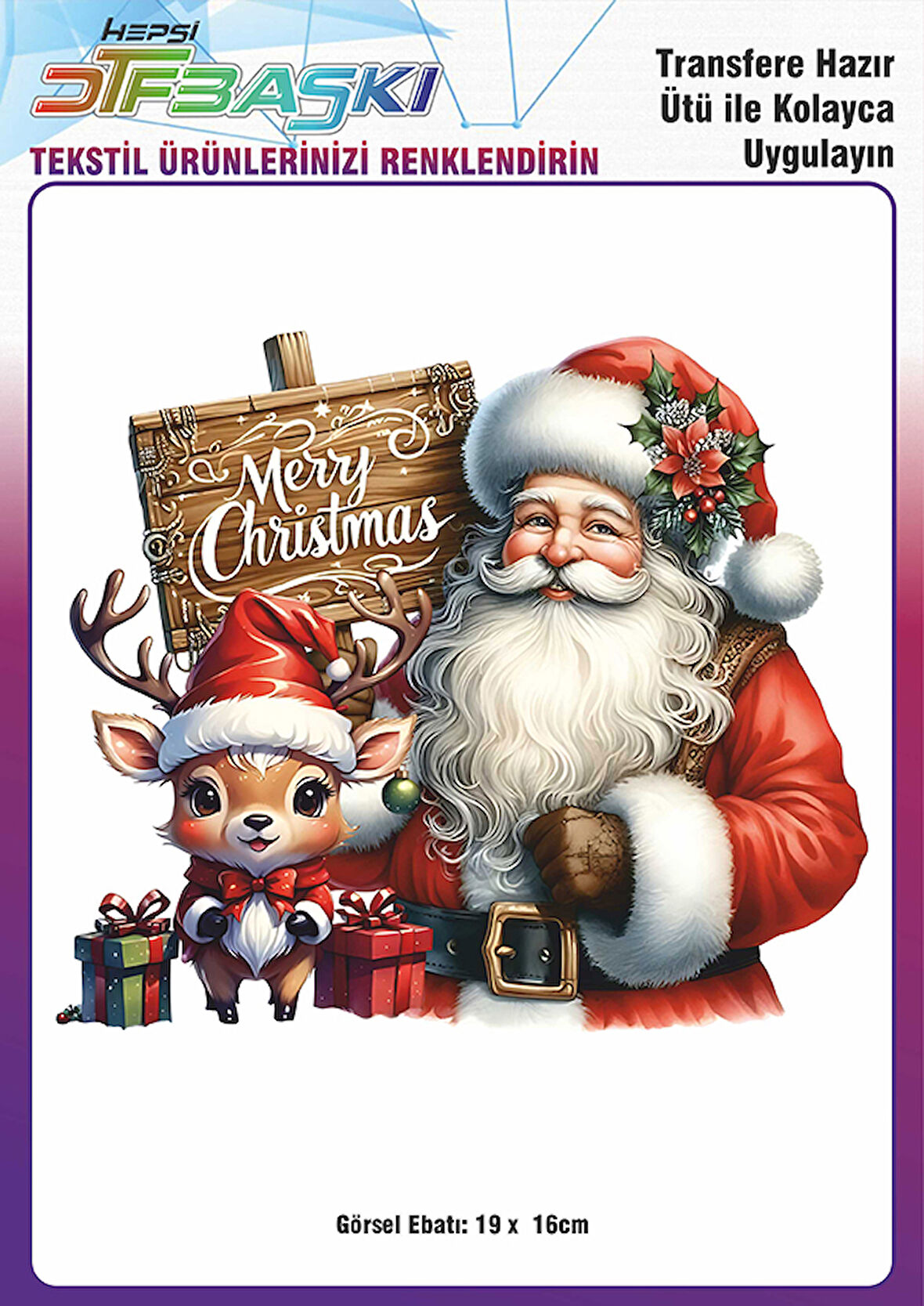 Yılbaşı Noel Baba Ütü ile Yapışan Tişört Tekstil Transfer Dtf Baskı