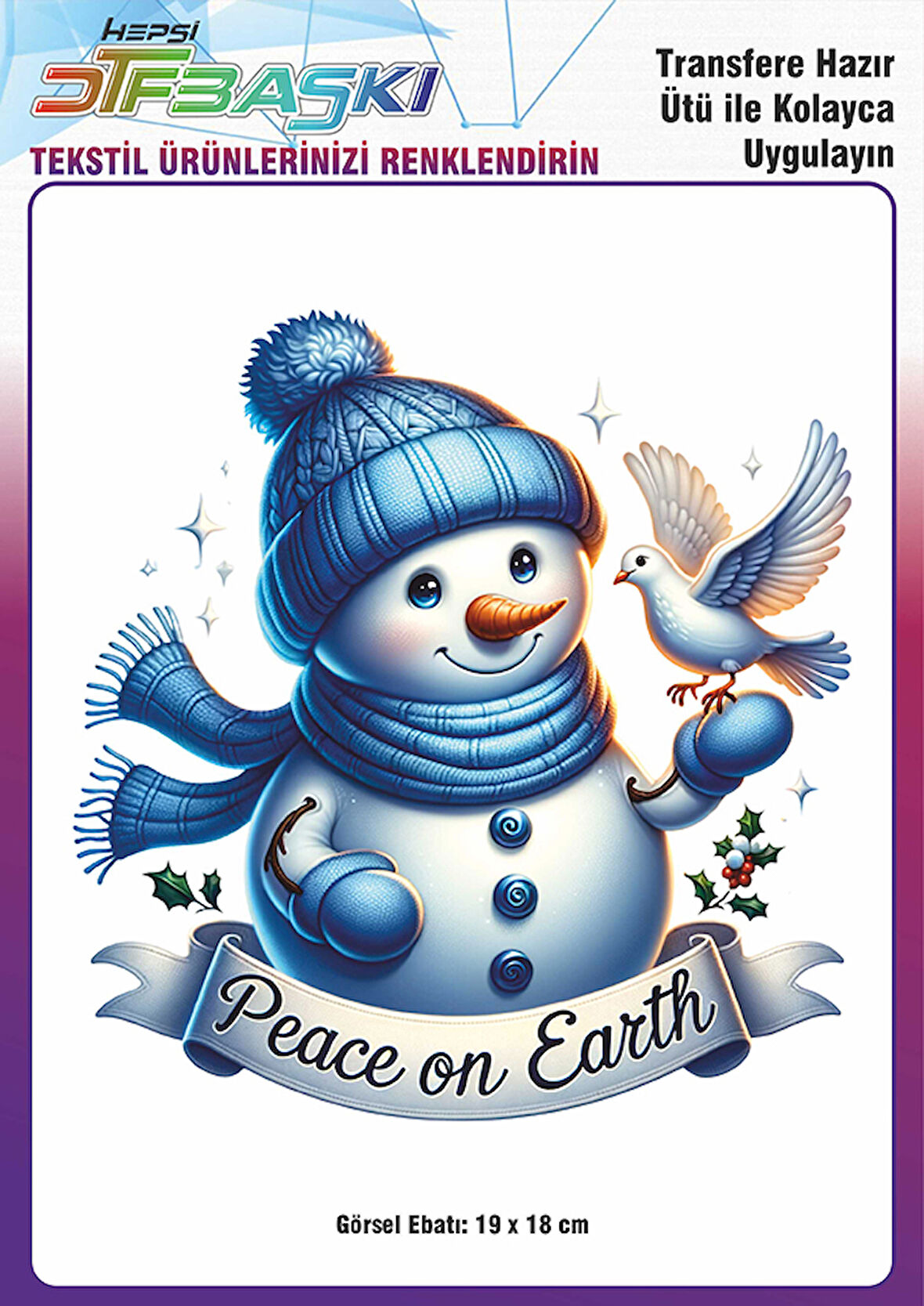 Kardan Adam Yılbaşı Noel Ütü ile Yapışan Tişört Tekstil Transfer Dtf Baskı