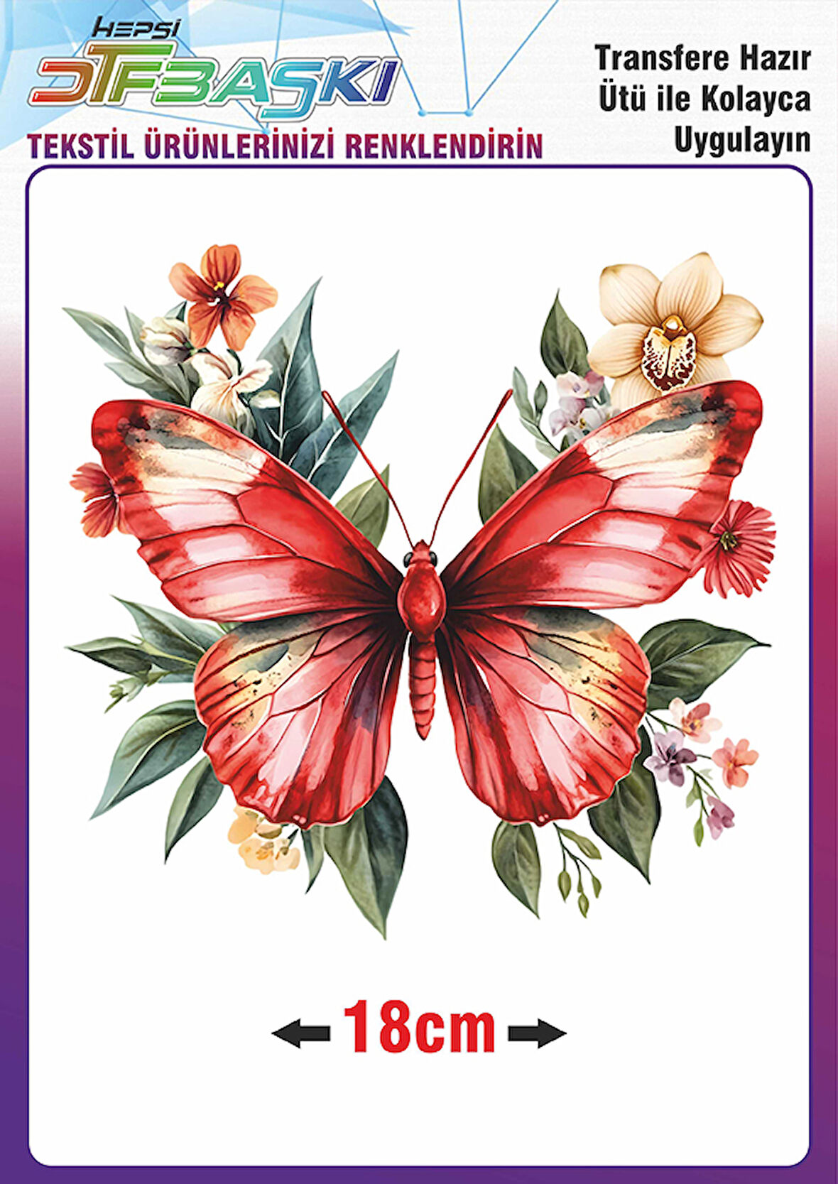 Kelebek Çiçek Ütü ile Yapışan Tekstil Dtf Baskı