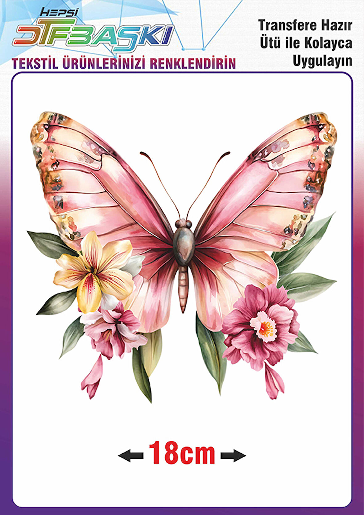 Kelebek Çiçek Ütü ile Yapışan Tekstil Dtf Baskı