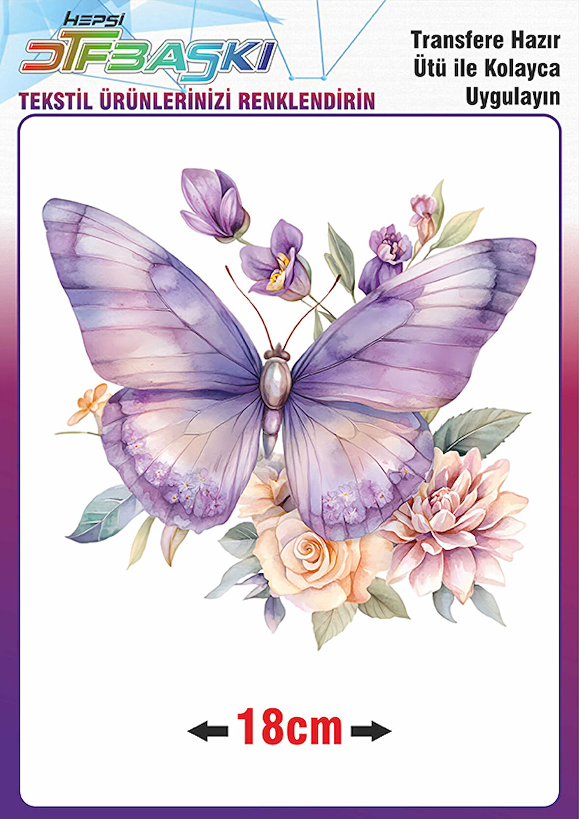 Kelebek Çiçek Ütü ile Yapışan Tekstil Dtf Baskı