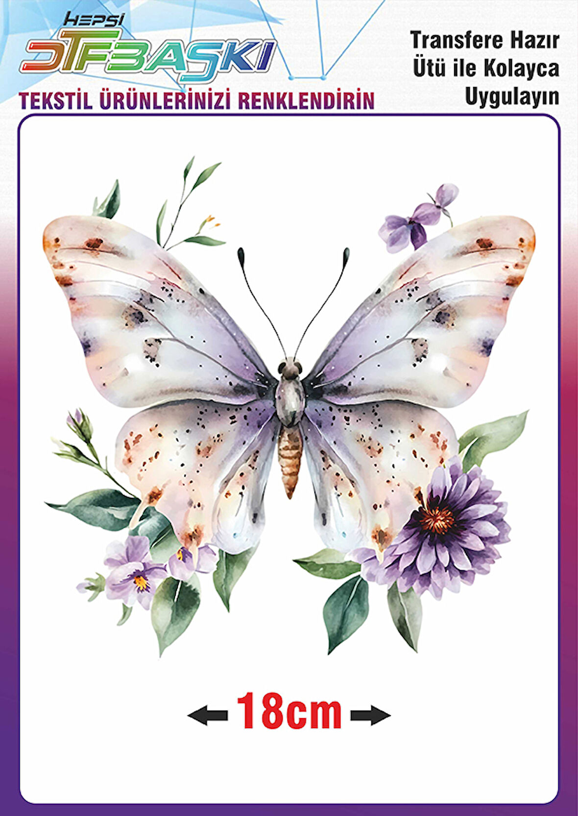 Kelebek Çiçek Ütü ile Yapışan Tekstil Dtf Baskı