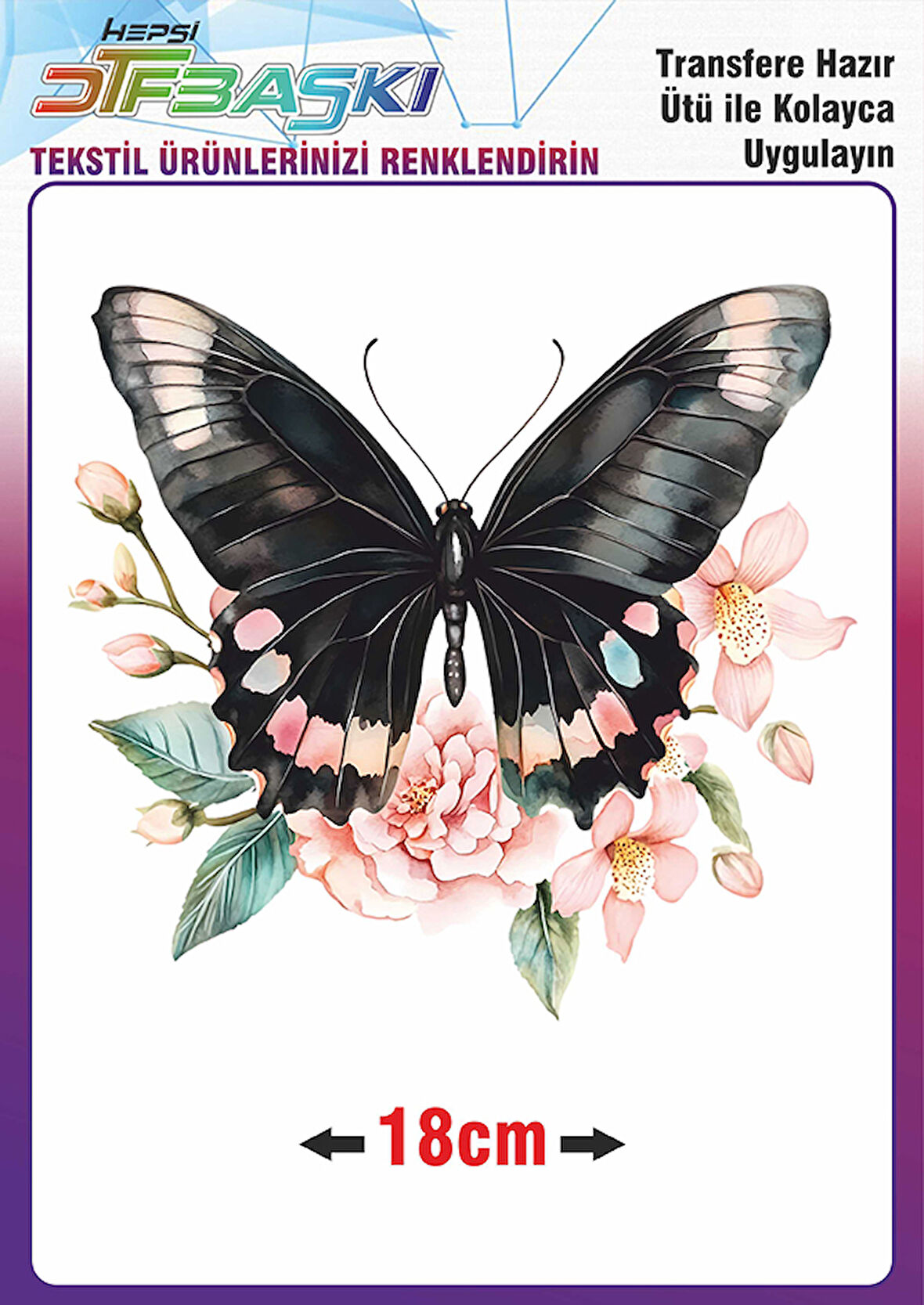 Kelebek Çiçek Ütü ile Yapışan Tekstil Dtf Baskı