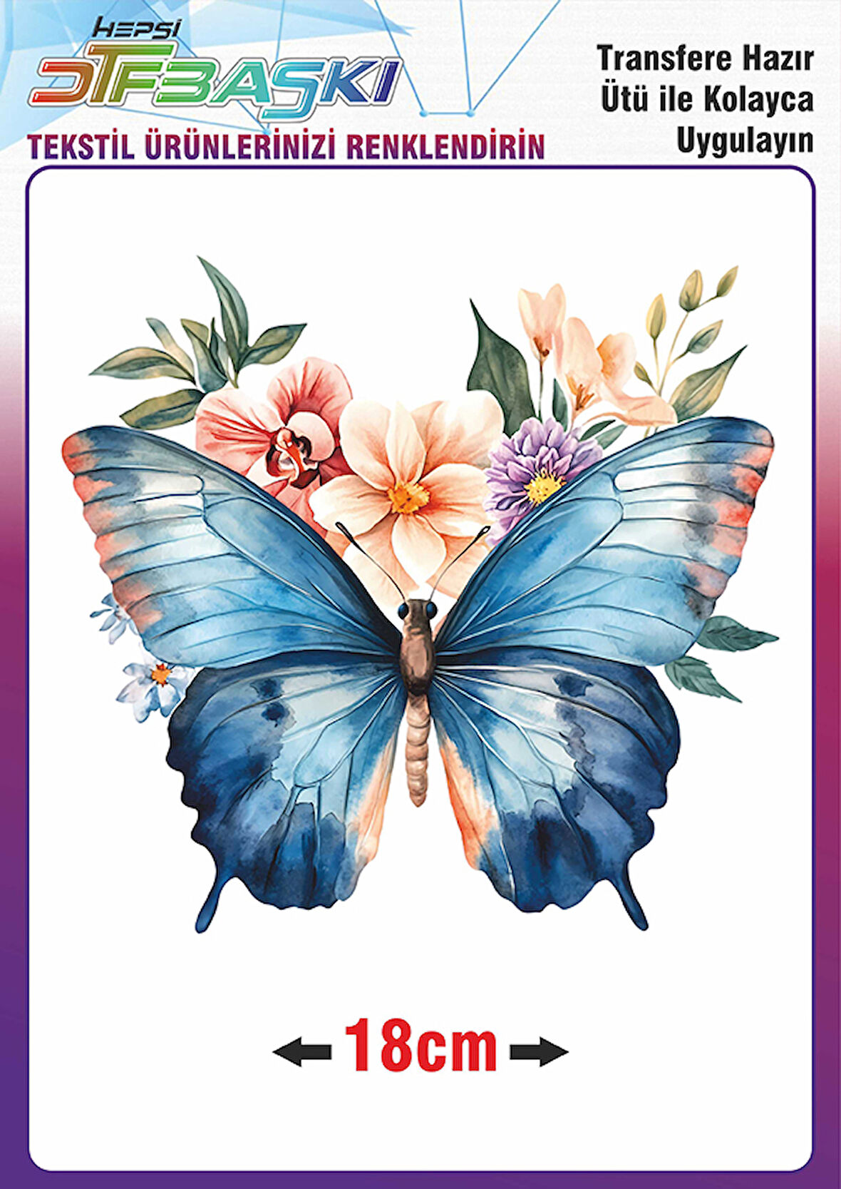 Kelebek Çiçek Ütü ile Yapışan Tekstil Dtf Baskı