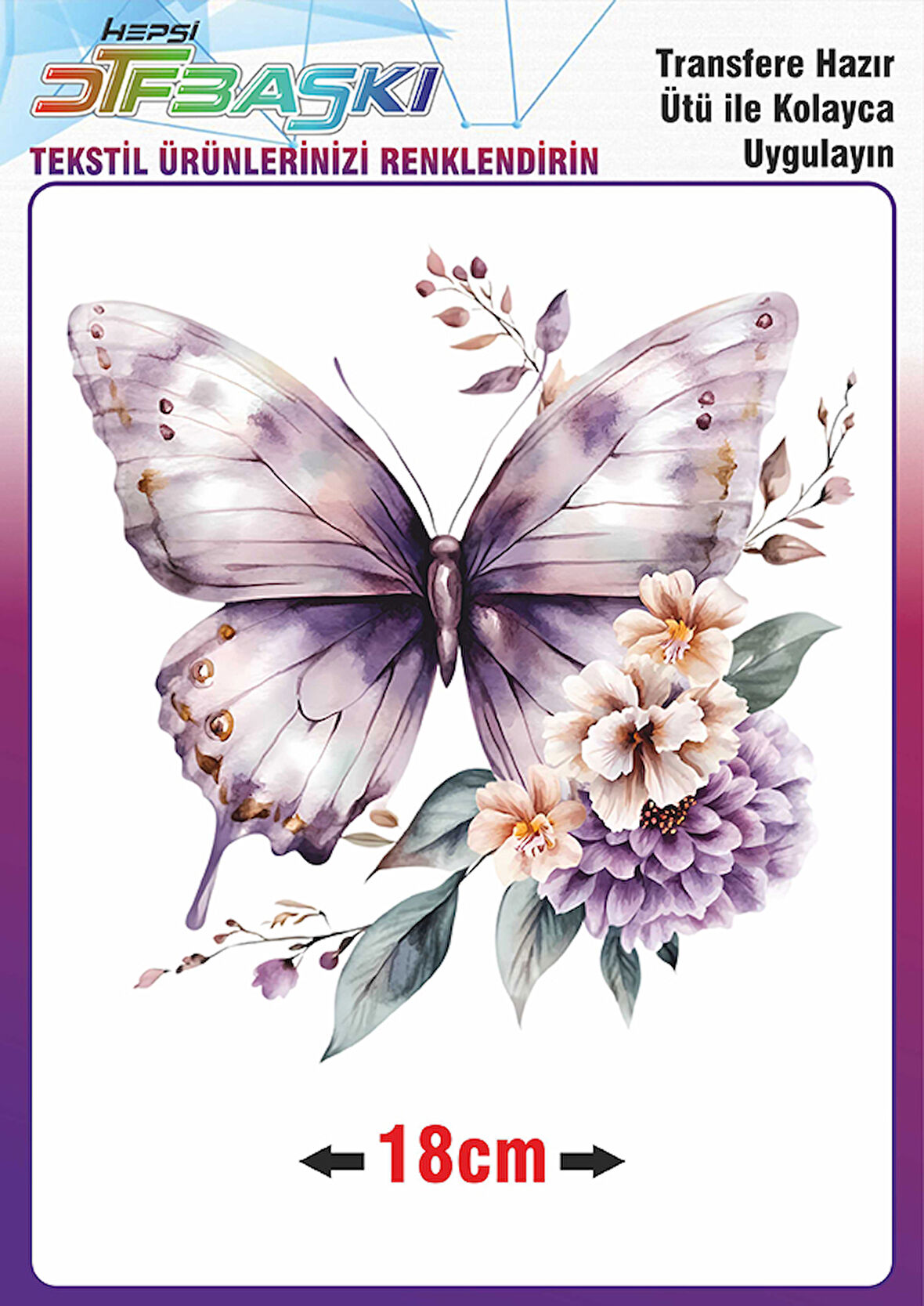 Kelebek Çiçek Ütü ile Yapışan Tekstil Dtf Baskı
