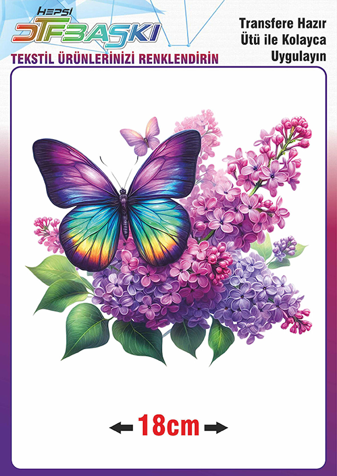 Kelebek Çiçek Ütü ile Yapışan Tekstil Dtf Baskı