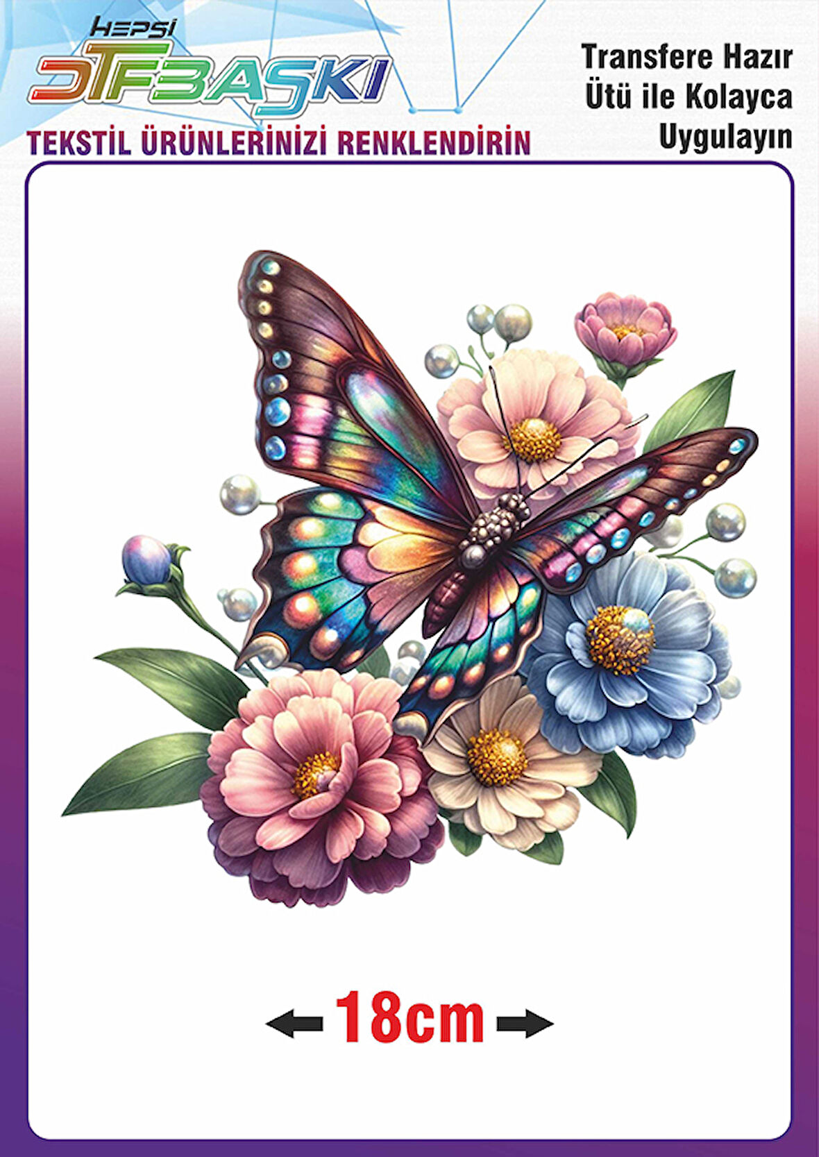 Kelebek Çiçek Ütü ile Yapışan Tekstil Dtf Baskı