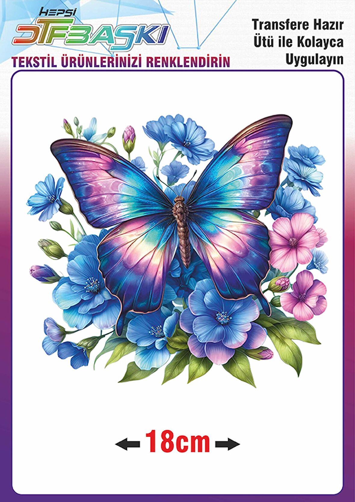 Kelebek Çiçek Ütü ile Yapışan Tekstil Dtf Baskı