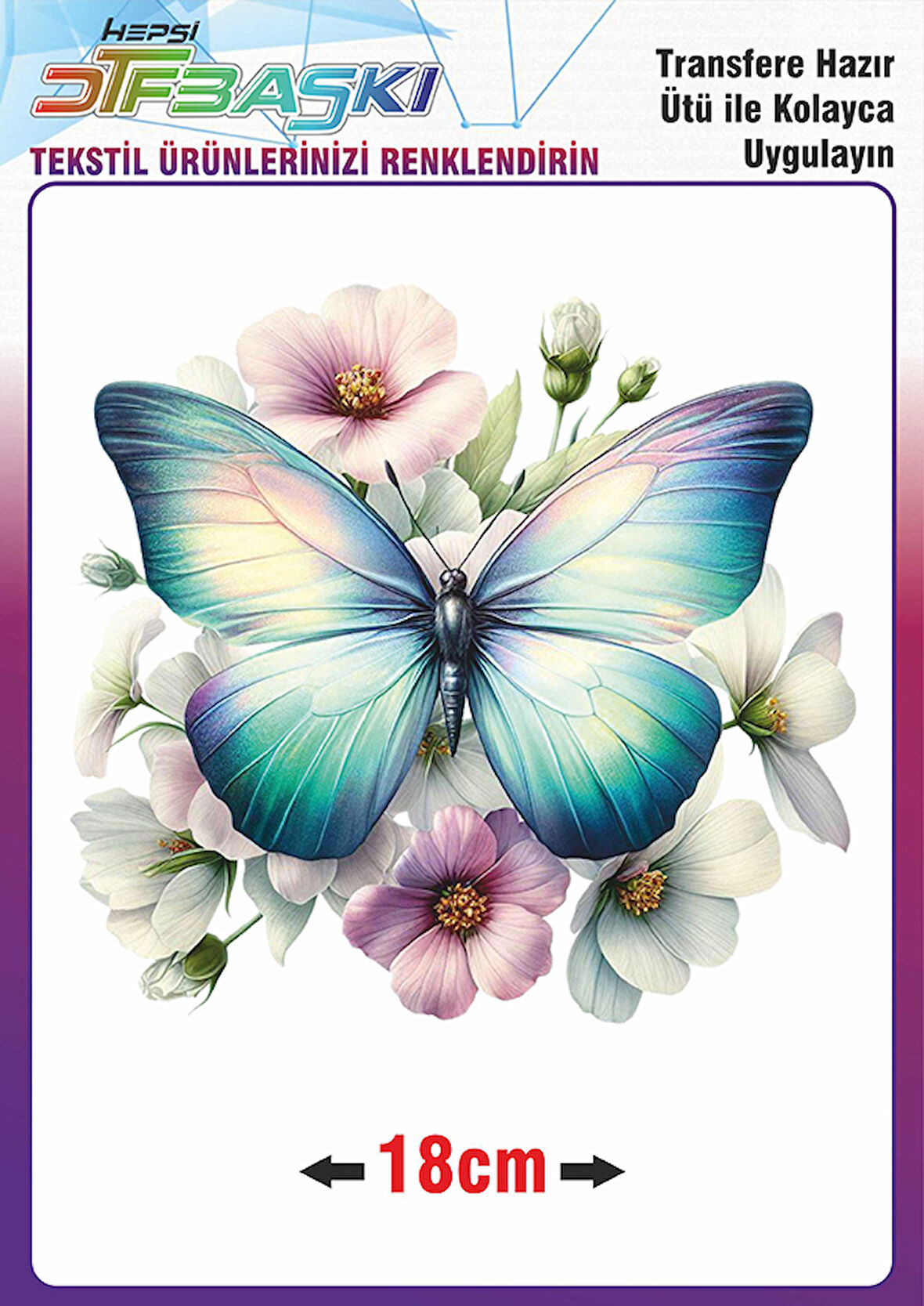 Kelebek Çiçek Ütü ile Yapışan Tekstil Dtf Baskı