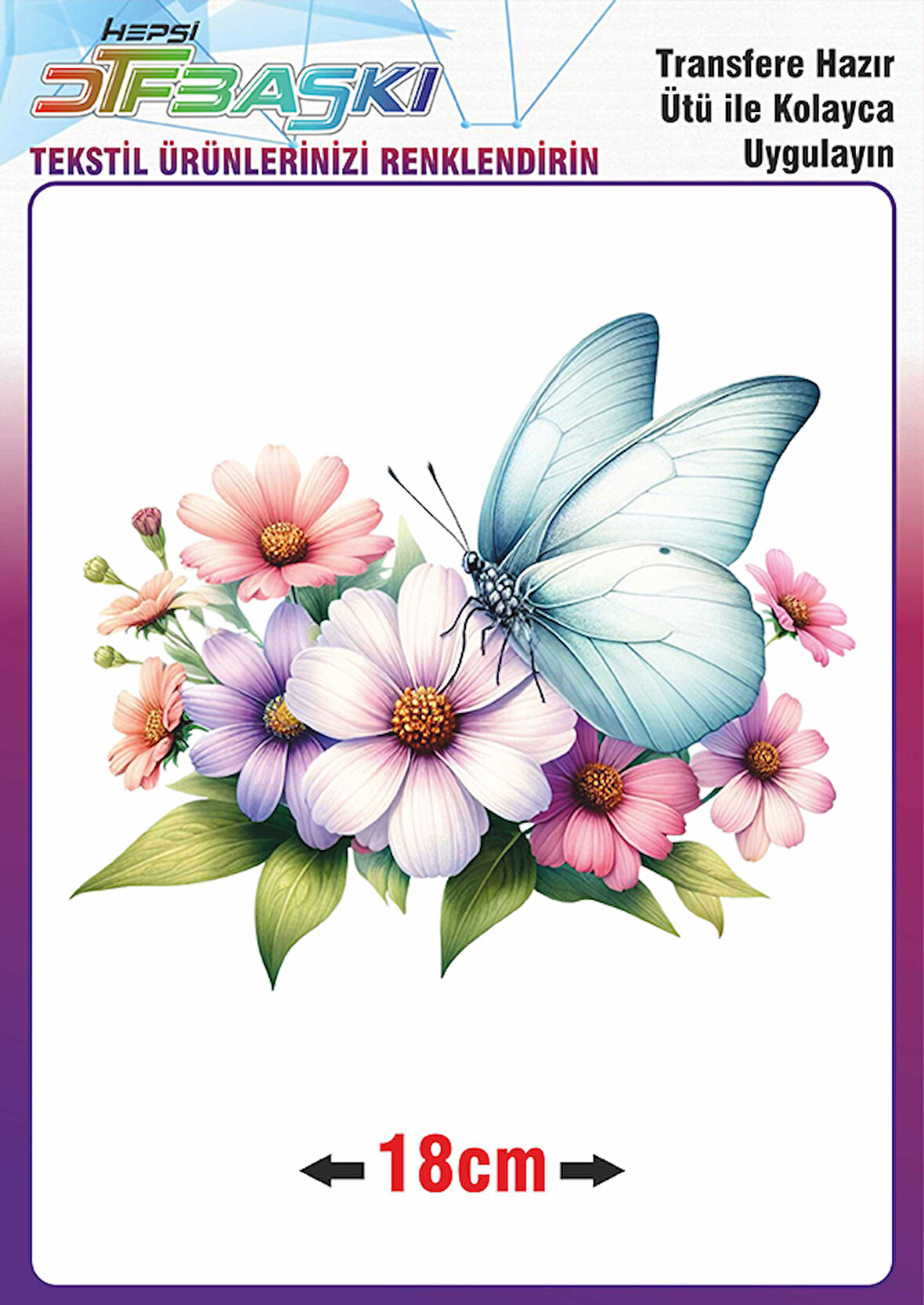 Kelebek Çiçek Ütü ile Yapışan Tekstil Dtf Baskı