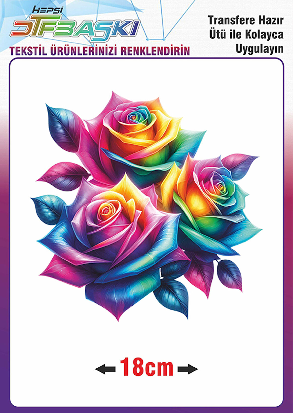 Renkli Gül Ütü ile Yapışan Tekstil Dtf Baskı