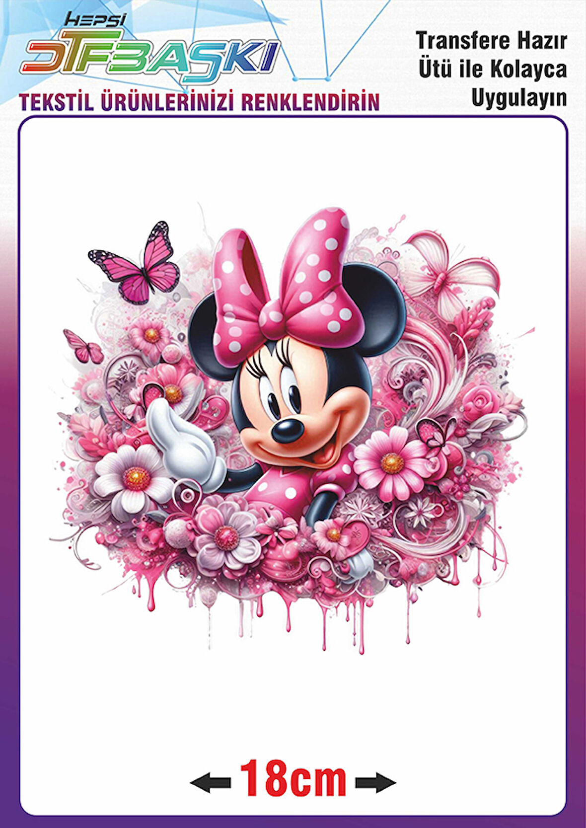 Minnie Mouse Ütü ile Yapışan Tekstil Transfer Baskı