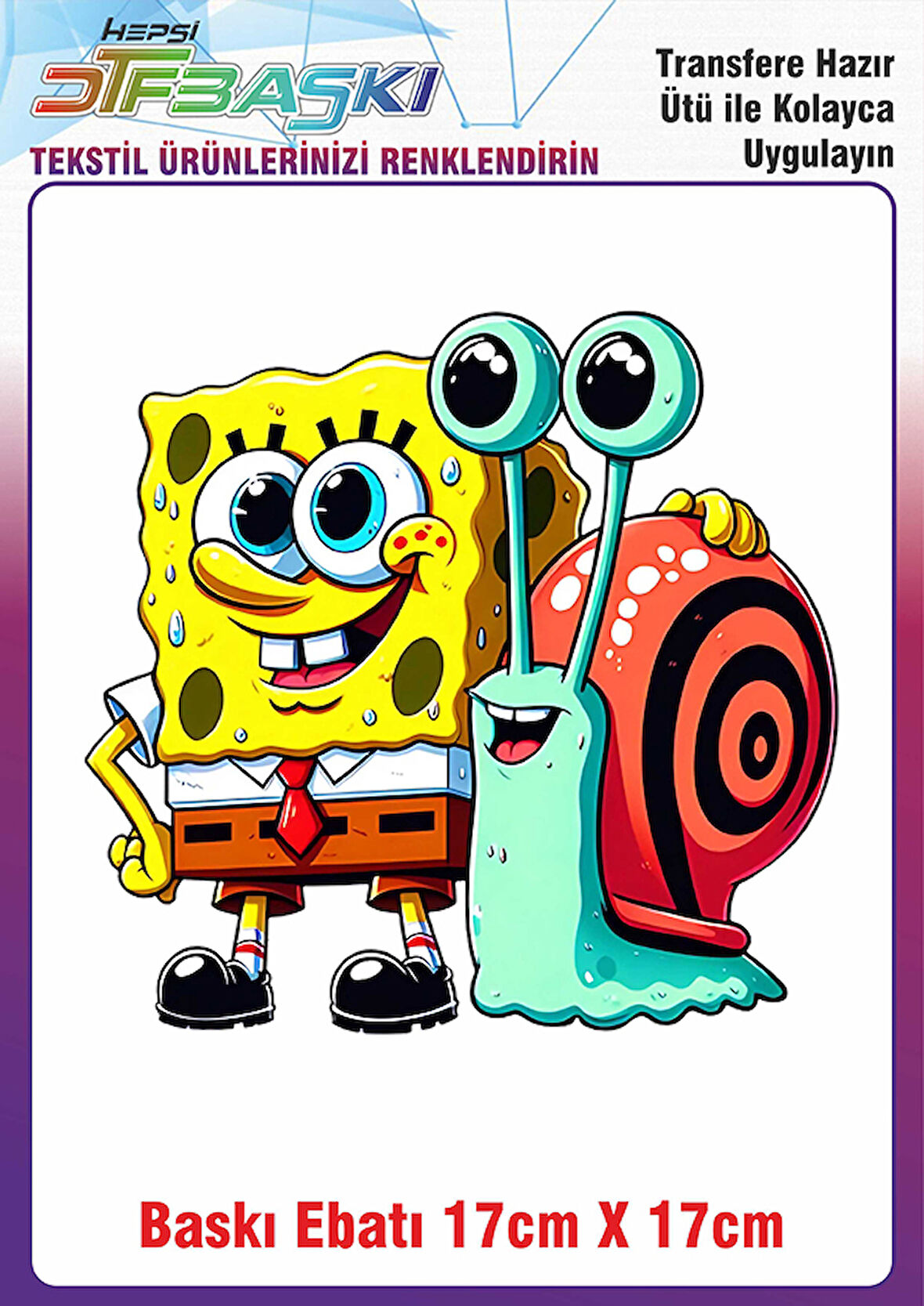 Süngerbob Ütü ile Yapışan Kumaş Tekstil Kıyafet Dtf Baskı