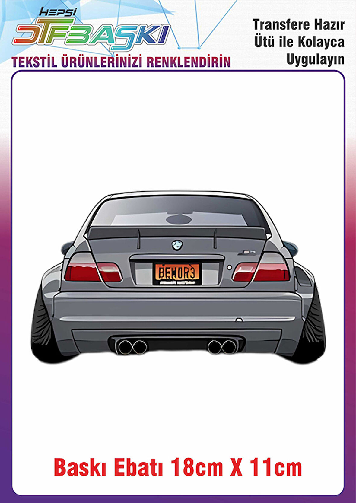 Grafik Araba Ütü ile Yapışan Kumaş Tekstil Kıyafet Dtf Baskı