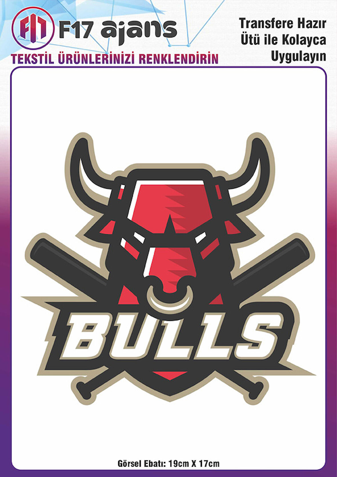 Ütü Ile Yapışan Tekstil Dtf Baskı Görseli Bulls