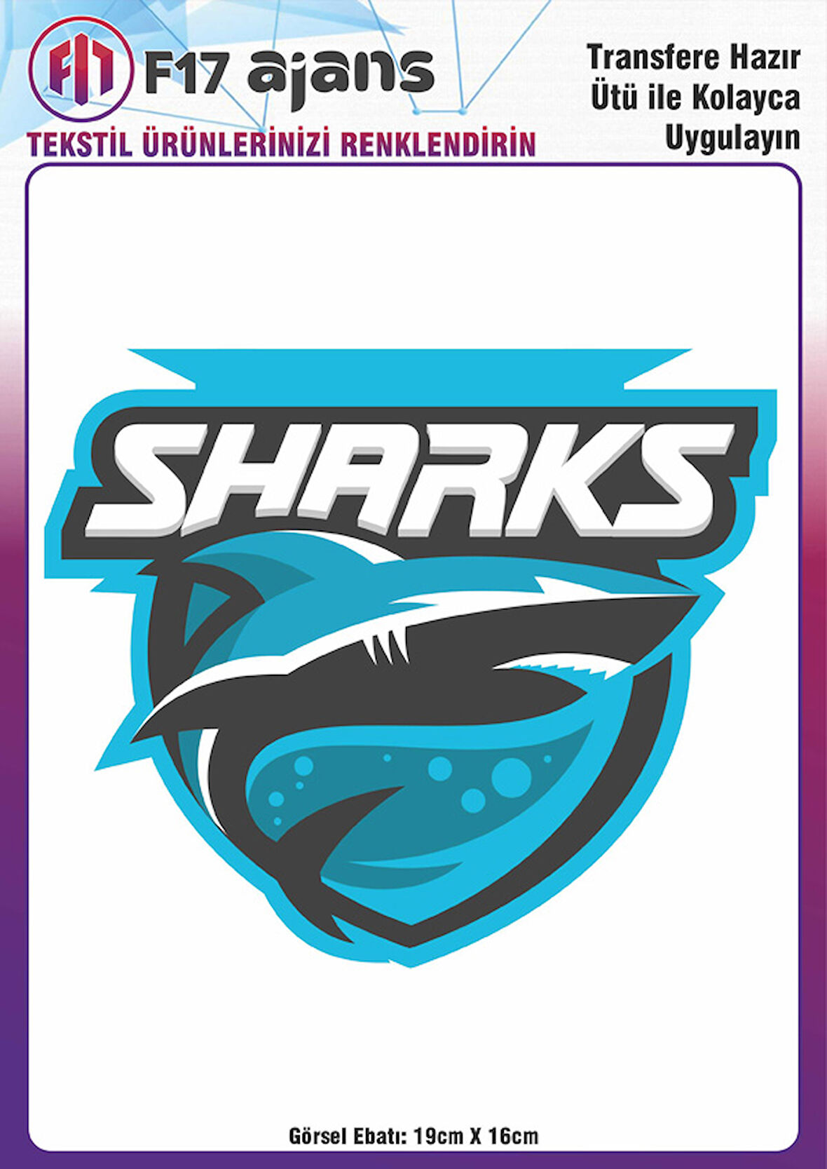 Ütü Ile Yapışan Tekstil Dtf Baskı Görseli Sharks