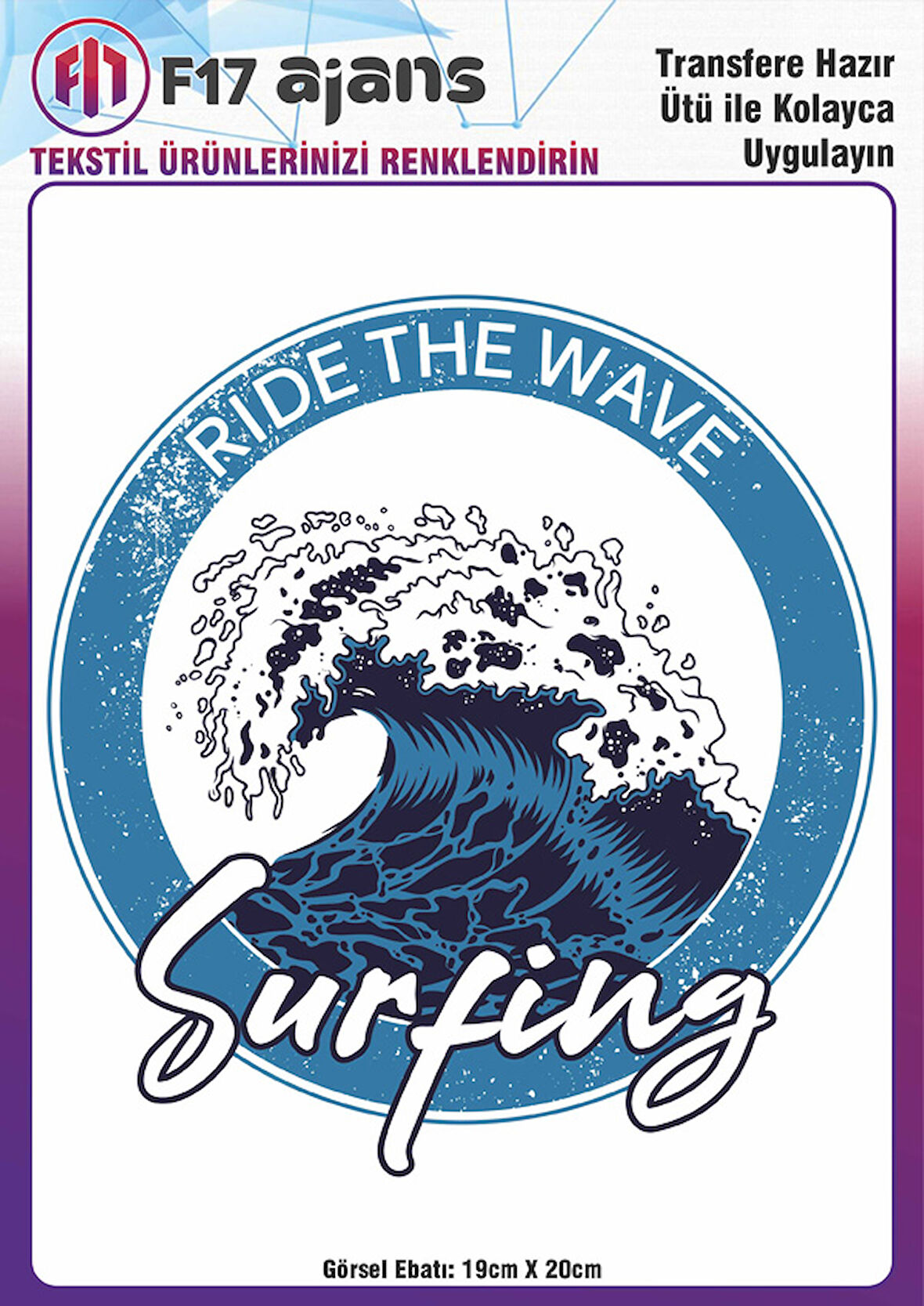 Ütü Ile Yapışan Tekstil Dtf Baskı Görseli Ride The Wave