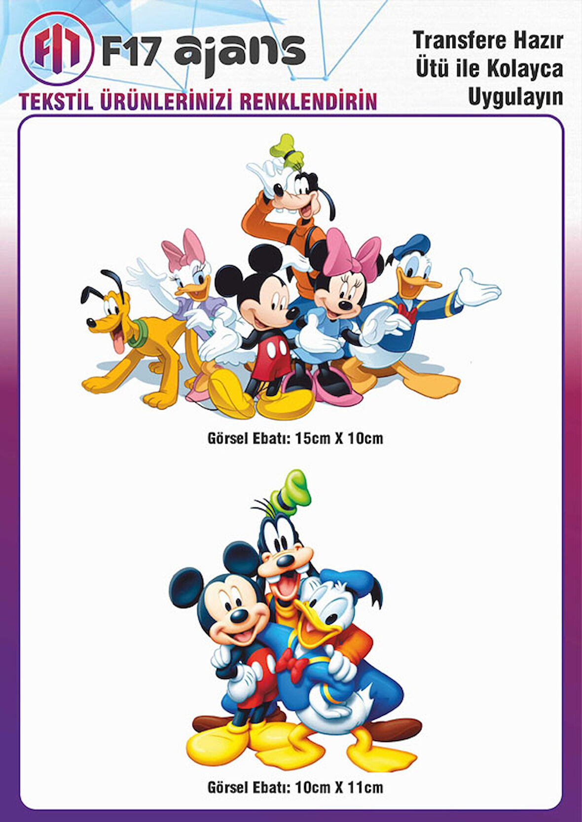 Ütü Ile Yapışan Tekstil Dtf Baskı Görseli Mickey Mouse