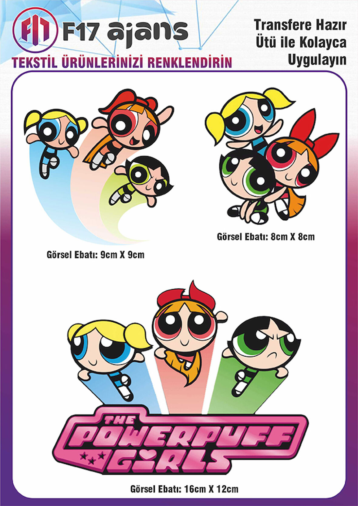 Ütü ile Yapışan Tekstil DTF Transfer Baskı Powerpuff Girls