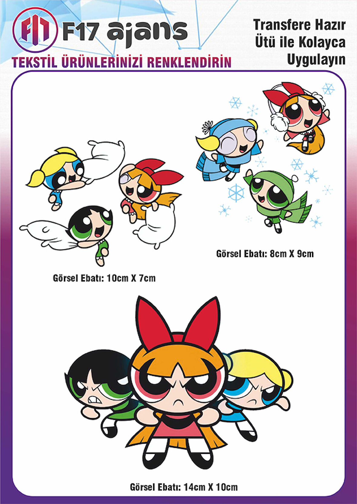 Ütü ile Yapışan Tekstil DTF Transfer Baskı Powerpuff Girls