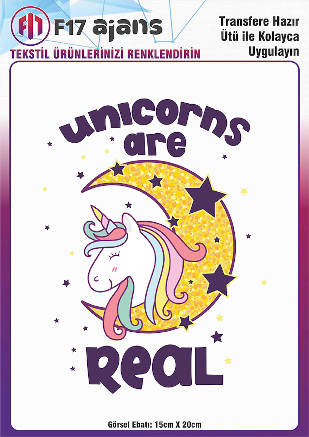 Ütü ile Yapışan Tekstil DTF Transfer Baskı Unicorn