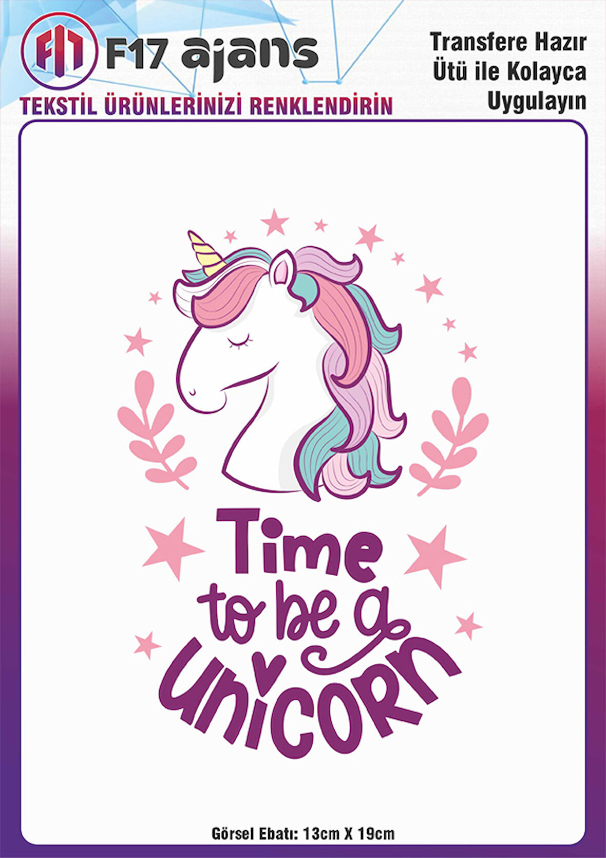 Ütü ile Yapışan Tekstil DTF Transfer Baskı Unicorn