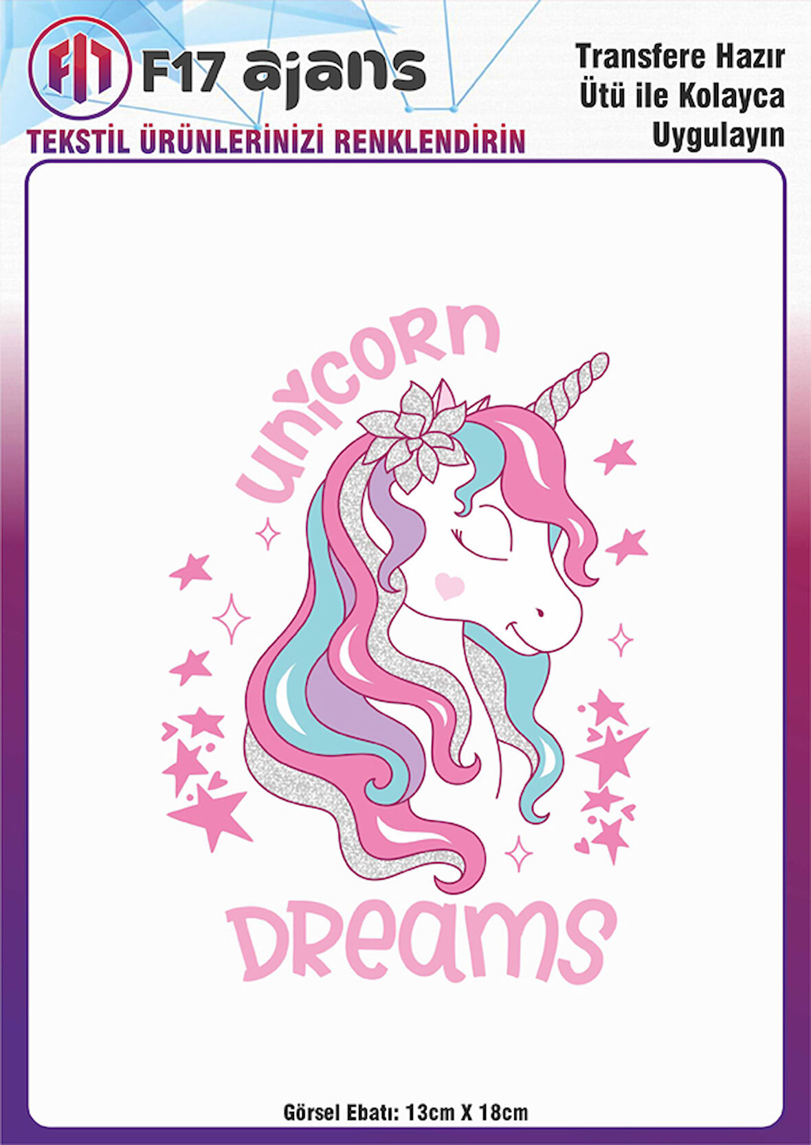 Ütü ile Yapışan Tekstil DTF Transfer Baskı Unicorn