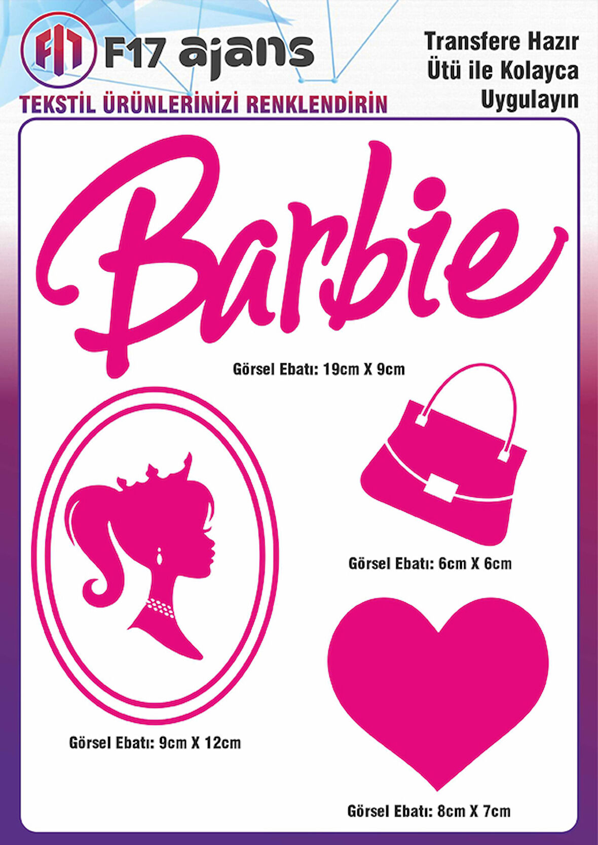 Ütü ile Yapışan Tekstil DTF Transfer Baskı Barbie