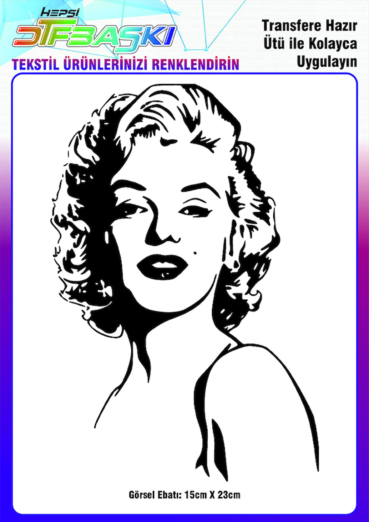 Marilyn Monroe Silüet Ütü ile Yapışan Tekstil DTF Baskı