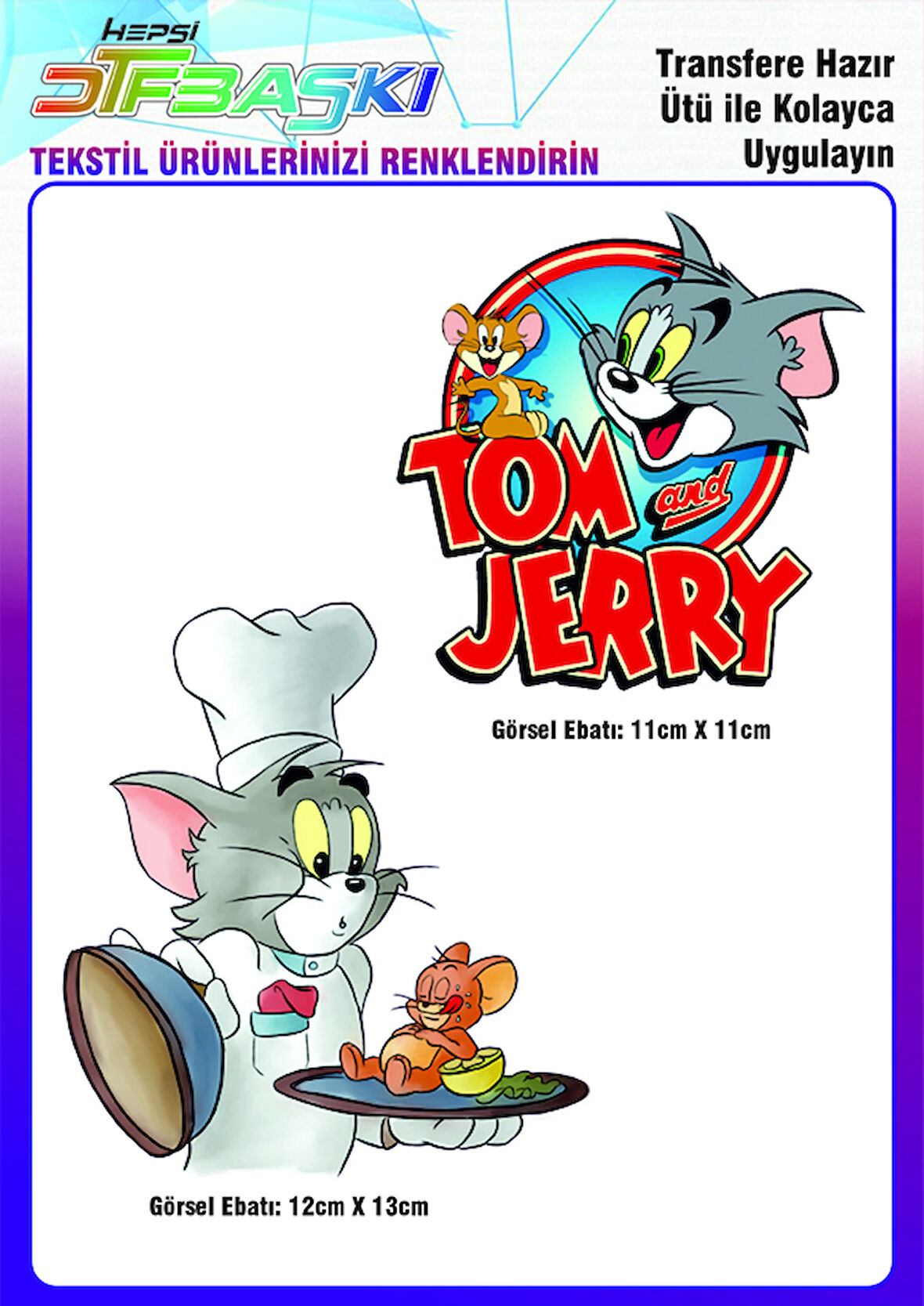 Tom ve Jerry 2li Ütü ile Yapışan Tekstil DTF Baskı
