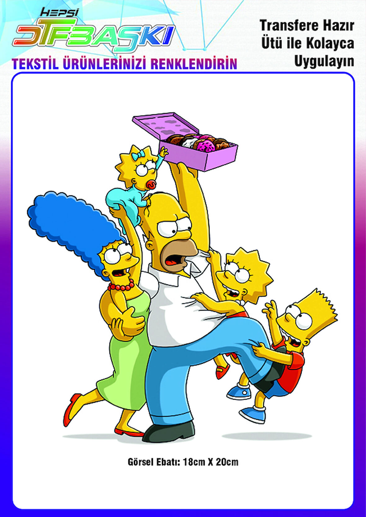 The Simpsons Ütü ile Yapışan Tekstil DTF Baskı