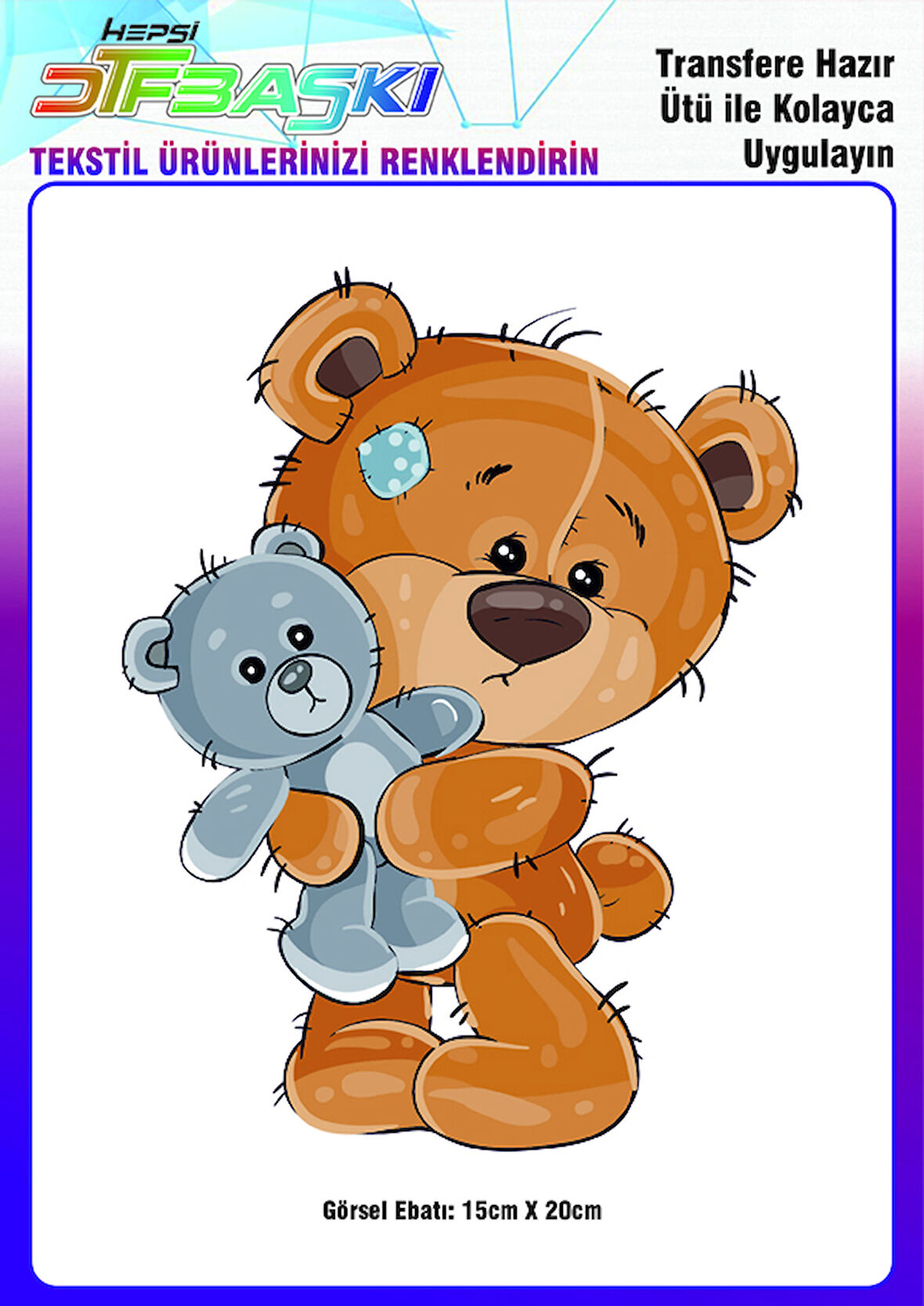 Sevimli Ayıcık Teddy Ütü ile Yapışan Tekstil DTF Baskı