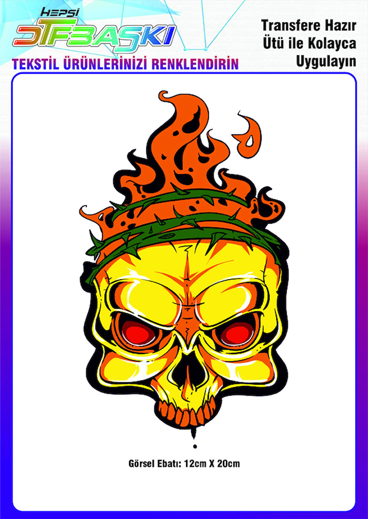 Alevli Kuru Kafa Ütü ile Yapışan Tekstil DTF Baskı