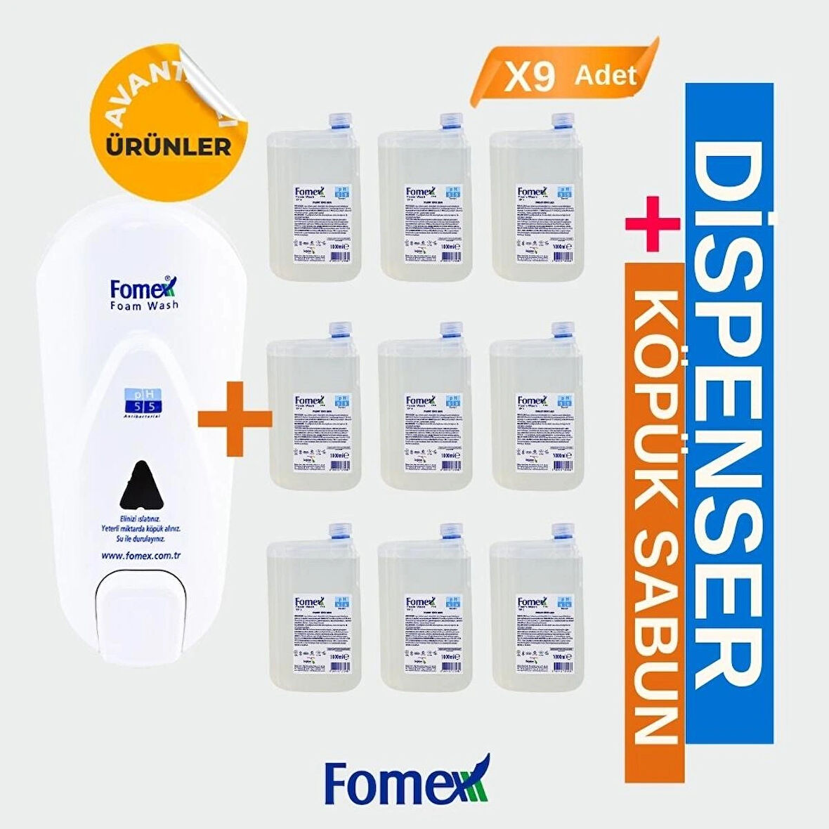 Fomex Köpük Sabun Aparatı Beyaz 1000 ML +F116 Köpük Sabun 1000 ml Standart 9 Adet