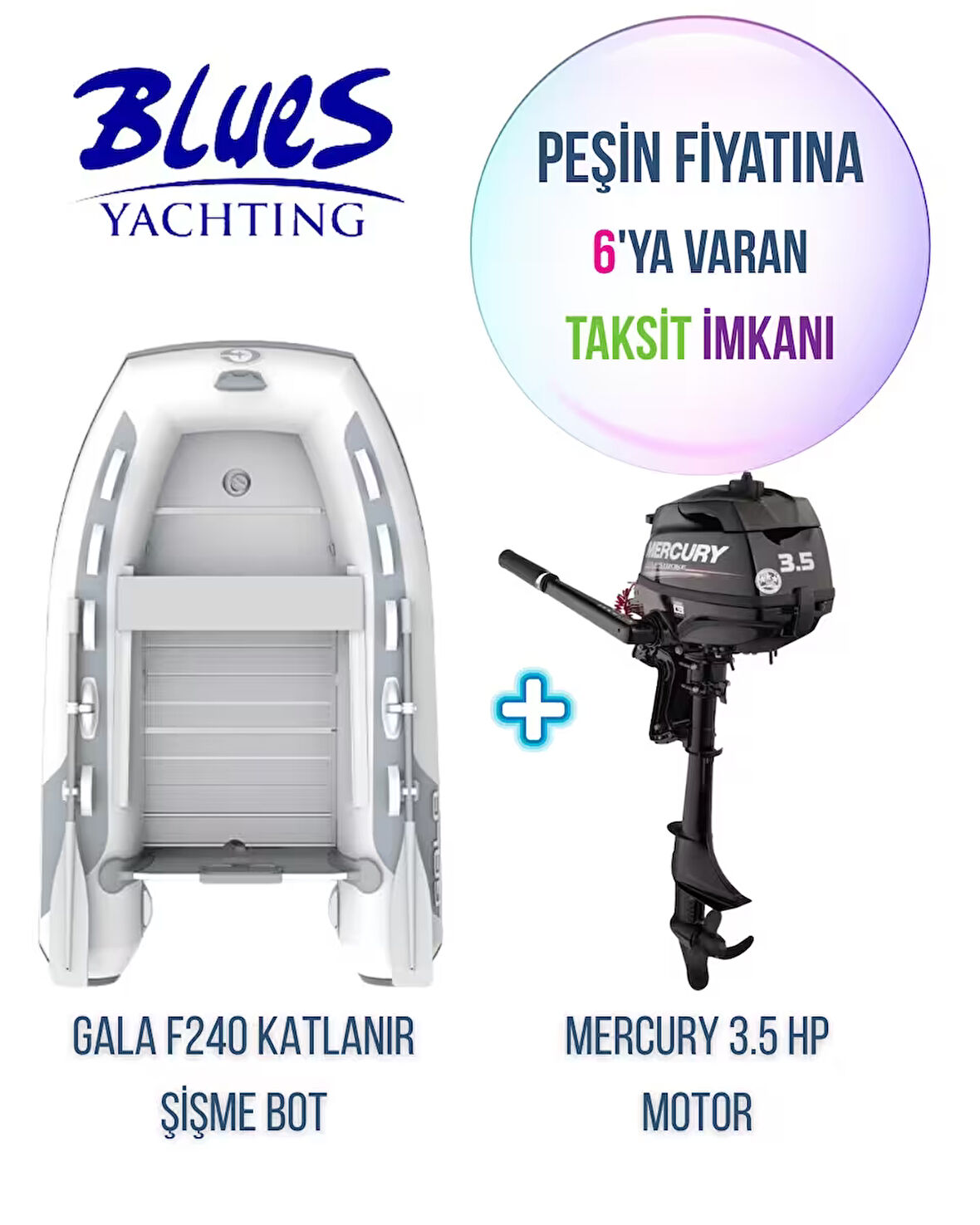 GALA F240 ALÜMİNYUM TABANLI + MERCURY 3.5HP