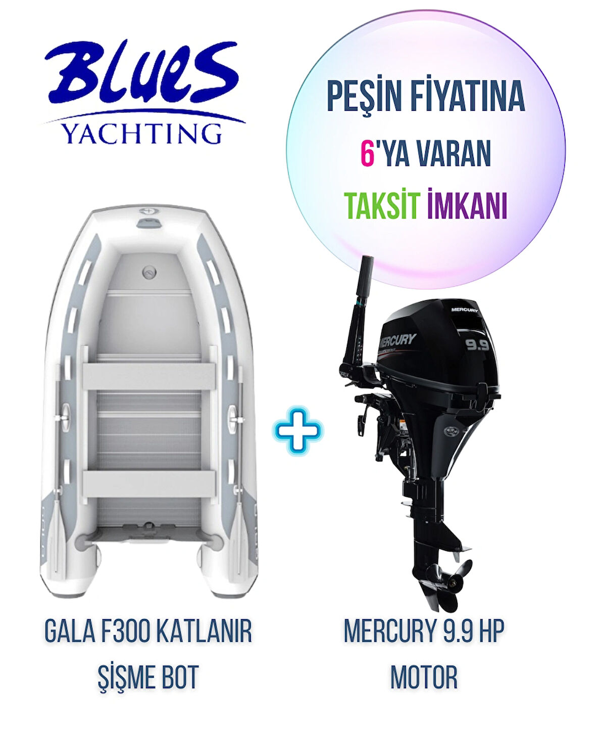 GALA F300 ALÜMİNYUM TABANLI + MERCURY 9.9HP