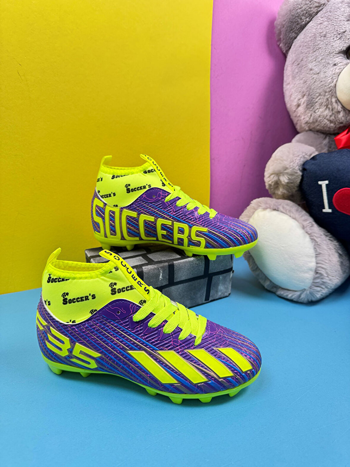  Erkek Çocuk Halısaha  Kranpon Çoraplı Çivili Futbol Spor Ayakkabısı F35KR
