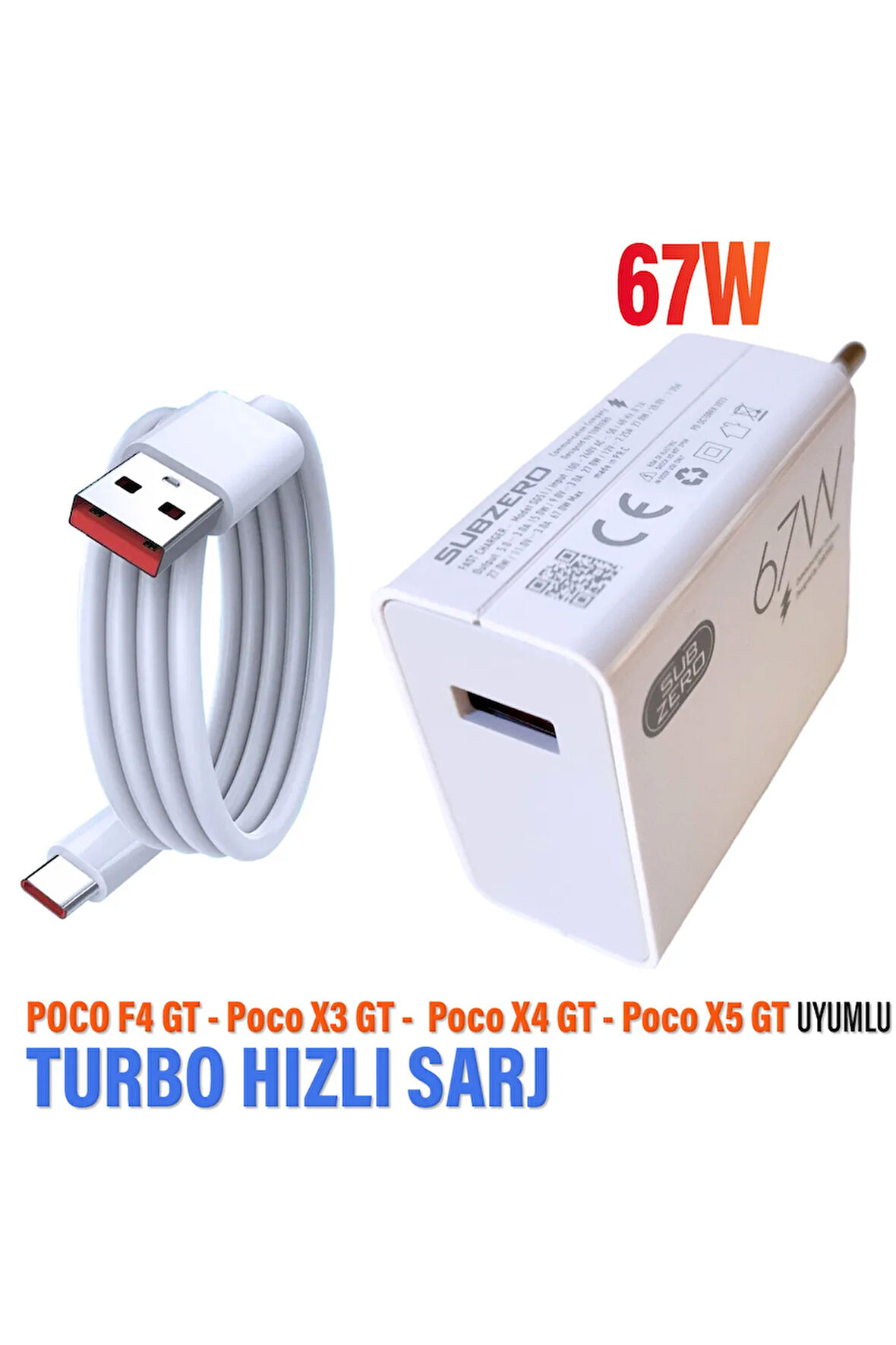Poco F4 GT - Poco X3 GT -  Poco X4 GT - Poco X5 GT Uyumlu 67W Turbo Hızlı Şarj Aleti