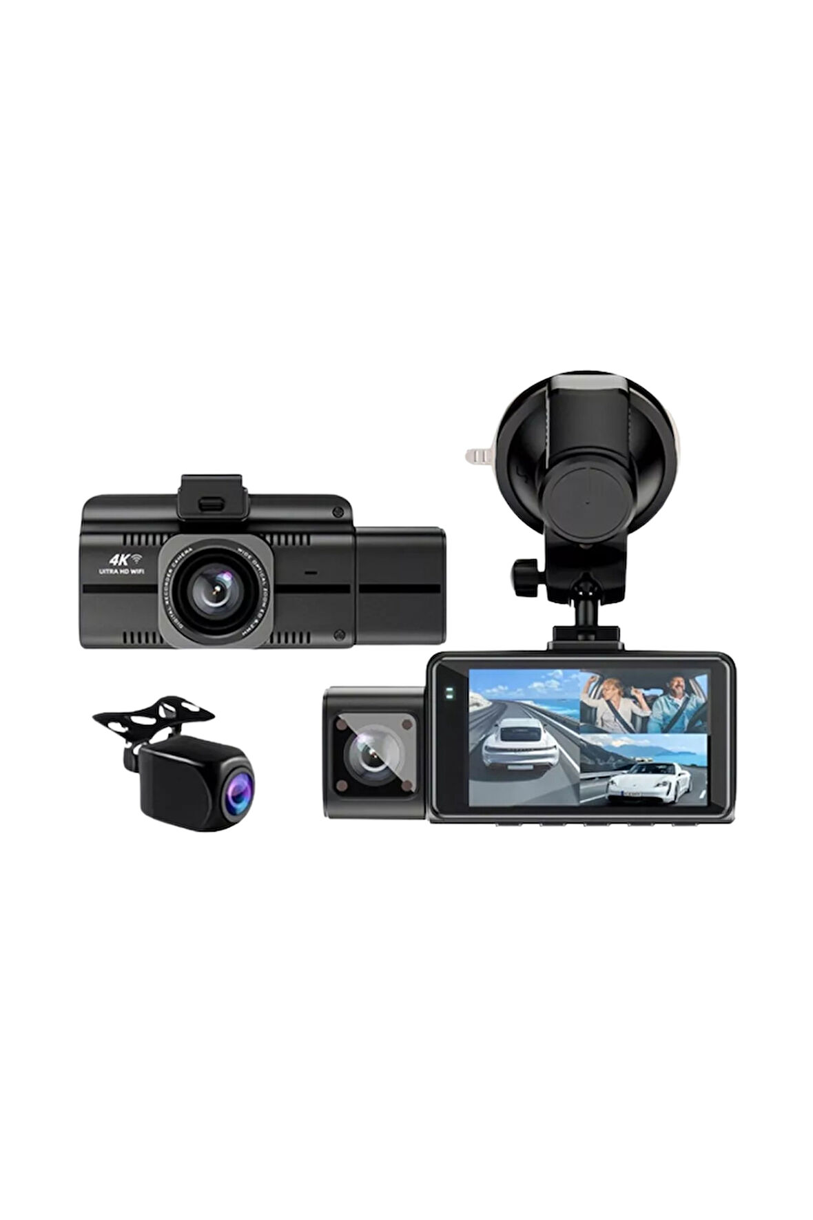 Wearfitpro F6 4K 1080P Monitörlü Gece Görüşlü 3 Kanal Araç  İç Dış Kamera